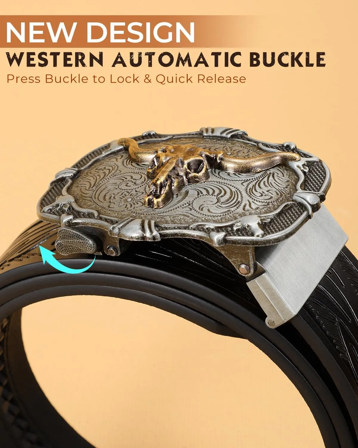 Mens Ratchet Western Belt Leather Cowboy Belts for Men with Automatic Western Buckle Belt for Jeans Christmas Gifts