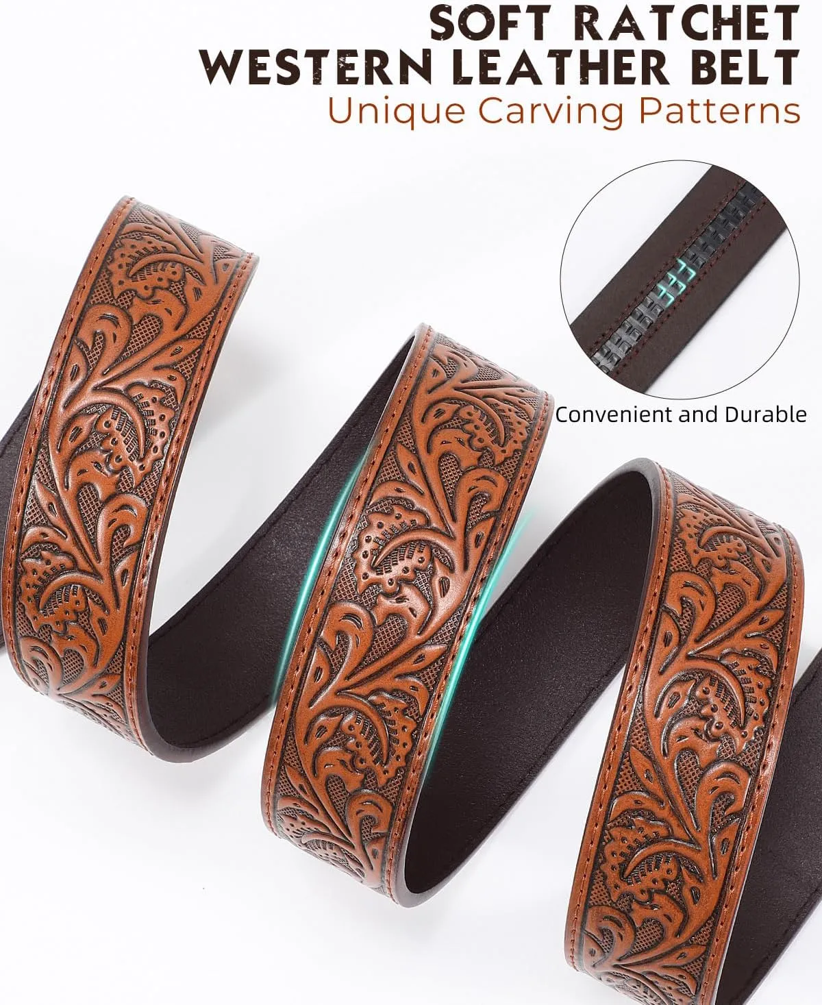 Mens Ratchet Western Belt Leather Cowboy Belts for Men with Automatic Western Buckle Belt for Jeans Christmas Gifts
