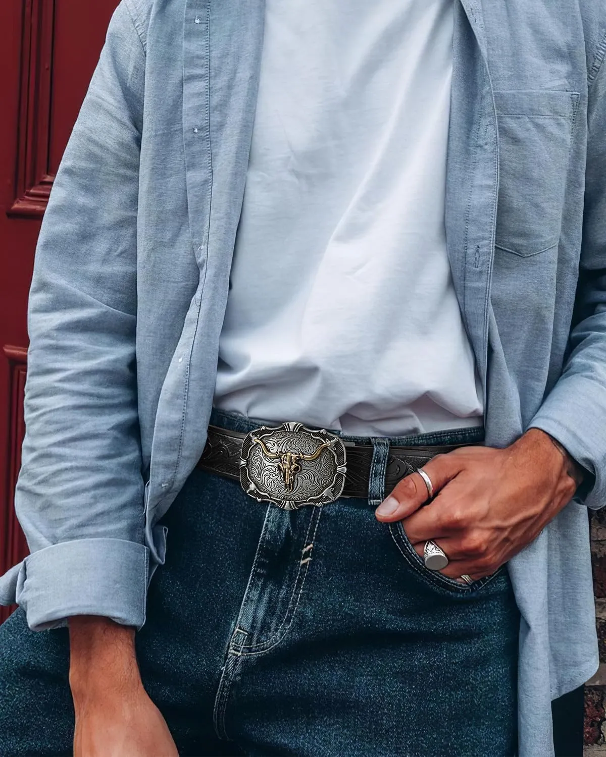 Mens Ratchet Western Belt Leather Cowboy Belts for Men with Automatic Western Buckle Belt for Jeans Christmas Gifts