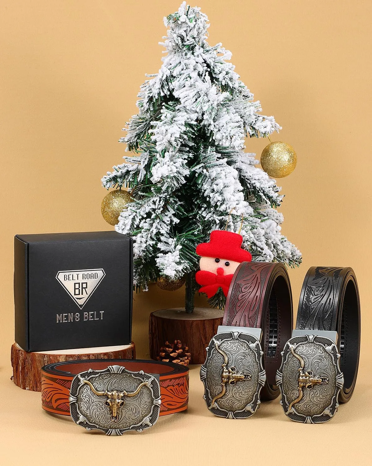 Mens Ratchet Western Belt Leather Cowboy Belts for Men with Automatic Western Buckle Belt for Jeans Christmas Gifts