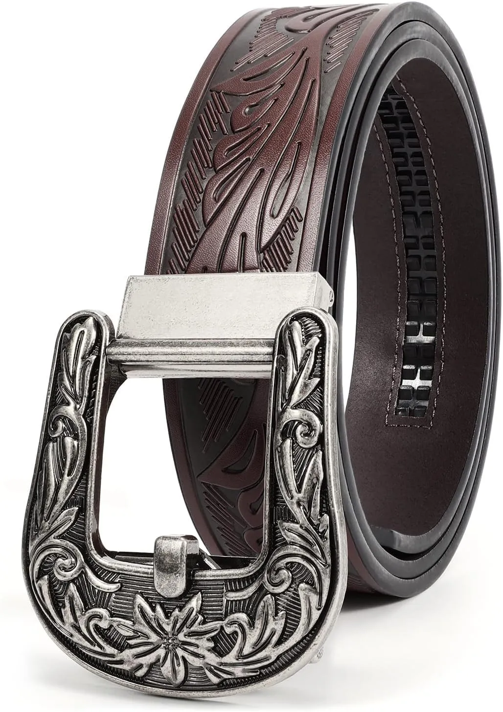Mens Ratchet Western Belt Leather Cowboy Belts for Men with Automatic Western Buckle Belt for Jeans Christmas Gifts