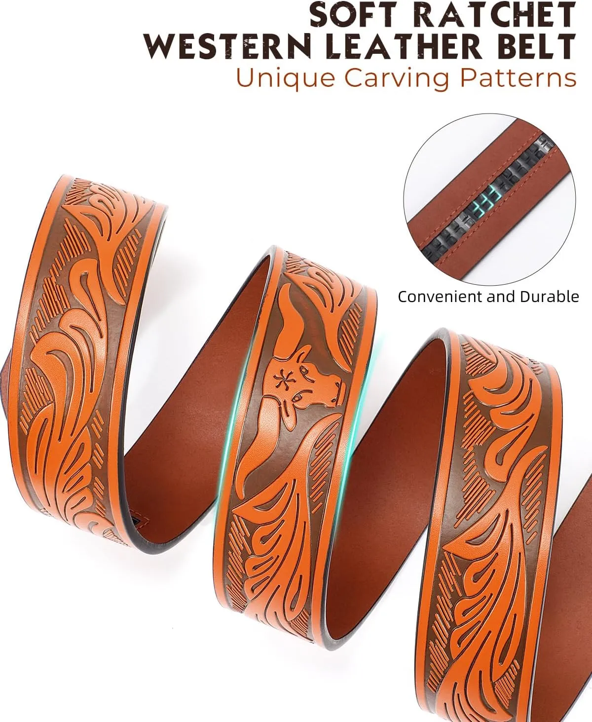 Mens Ratchet Western Belt Leather Cowboy Belts for Men with Automatic Western Buckle Belt for Jeans Christmas Gifts