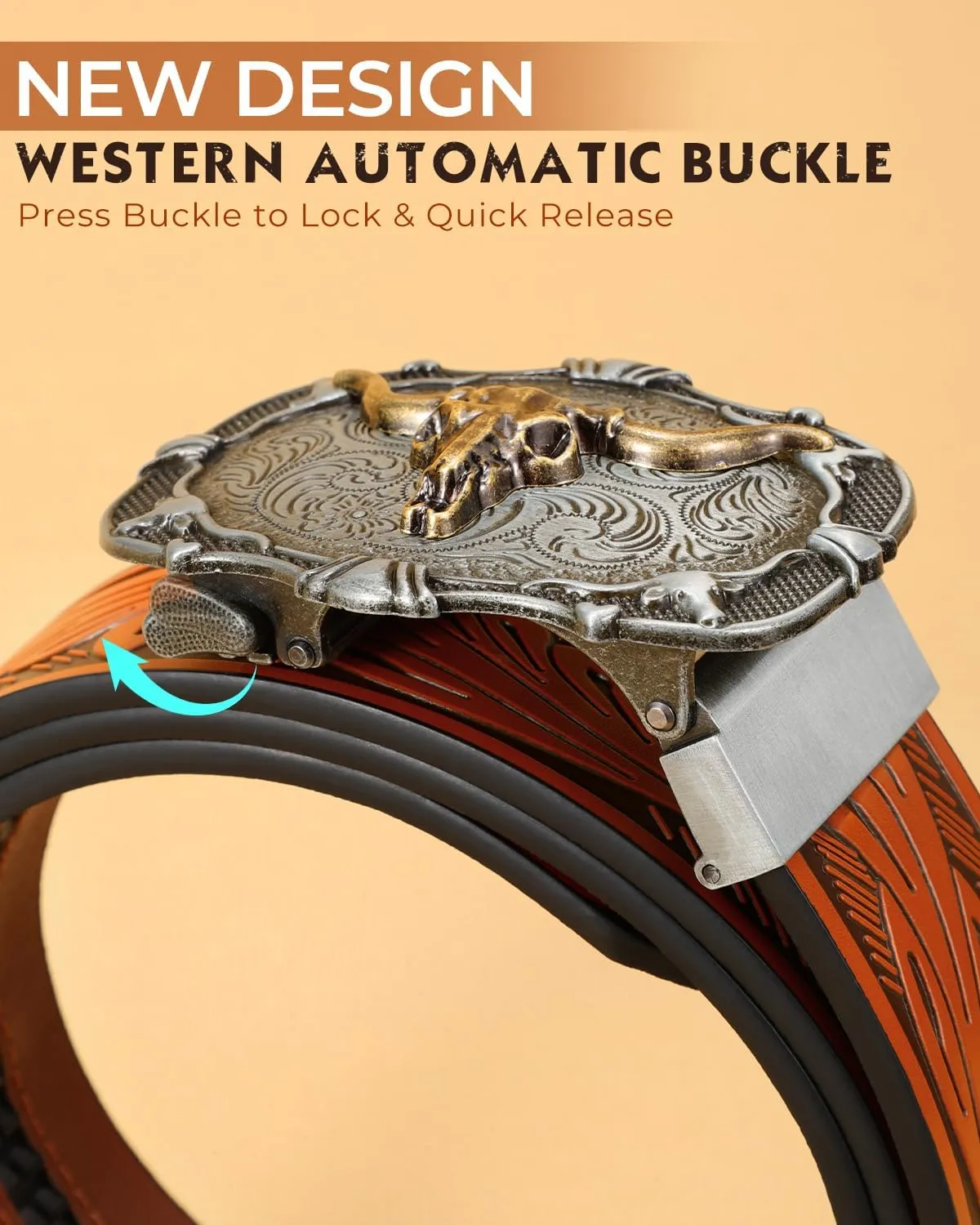 Mens Ratchet Western Belt Leather Cowboy Belts for Men with Automatic Western Buckle Belt for Jeans Christmas Gifts