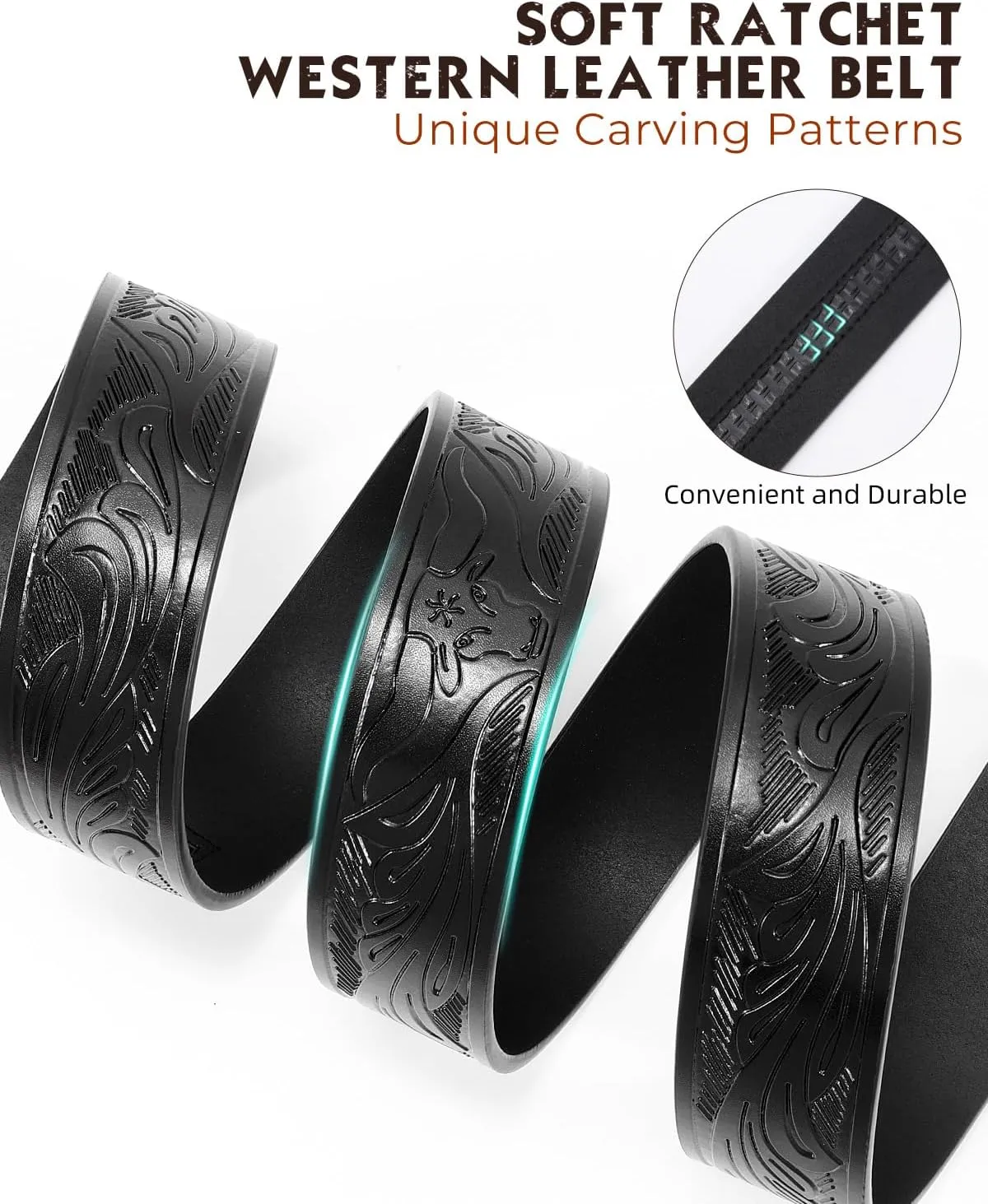 Mens Ratchet Western Belt Leather Cowboy Belts for Men with Automatic Western Buckle Belt for Jeans Christmas Gifts