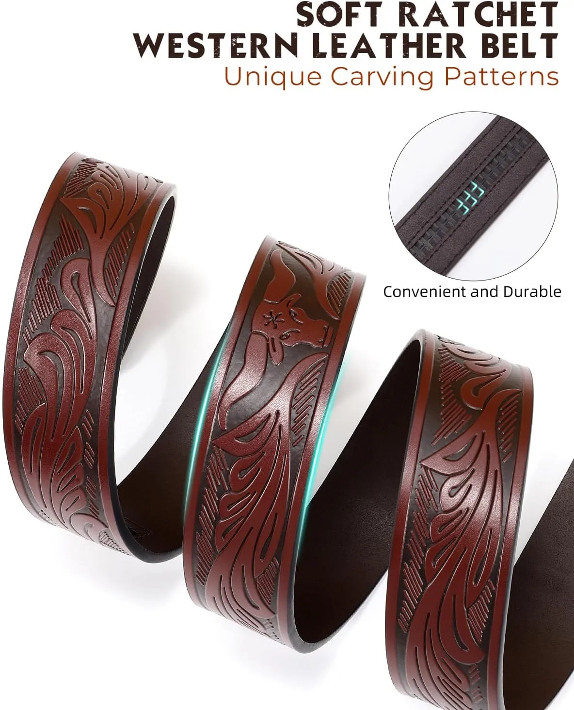 Mens Ratchet Western Belt Leather Cowboy Belts for Men with Automatic Western Buckle Belt for Jeans Christmas Gifts