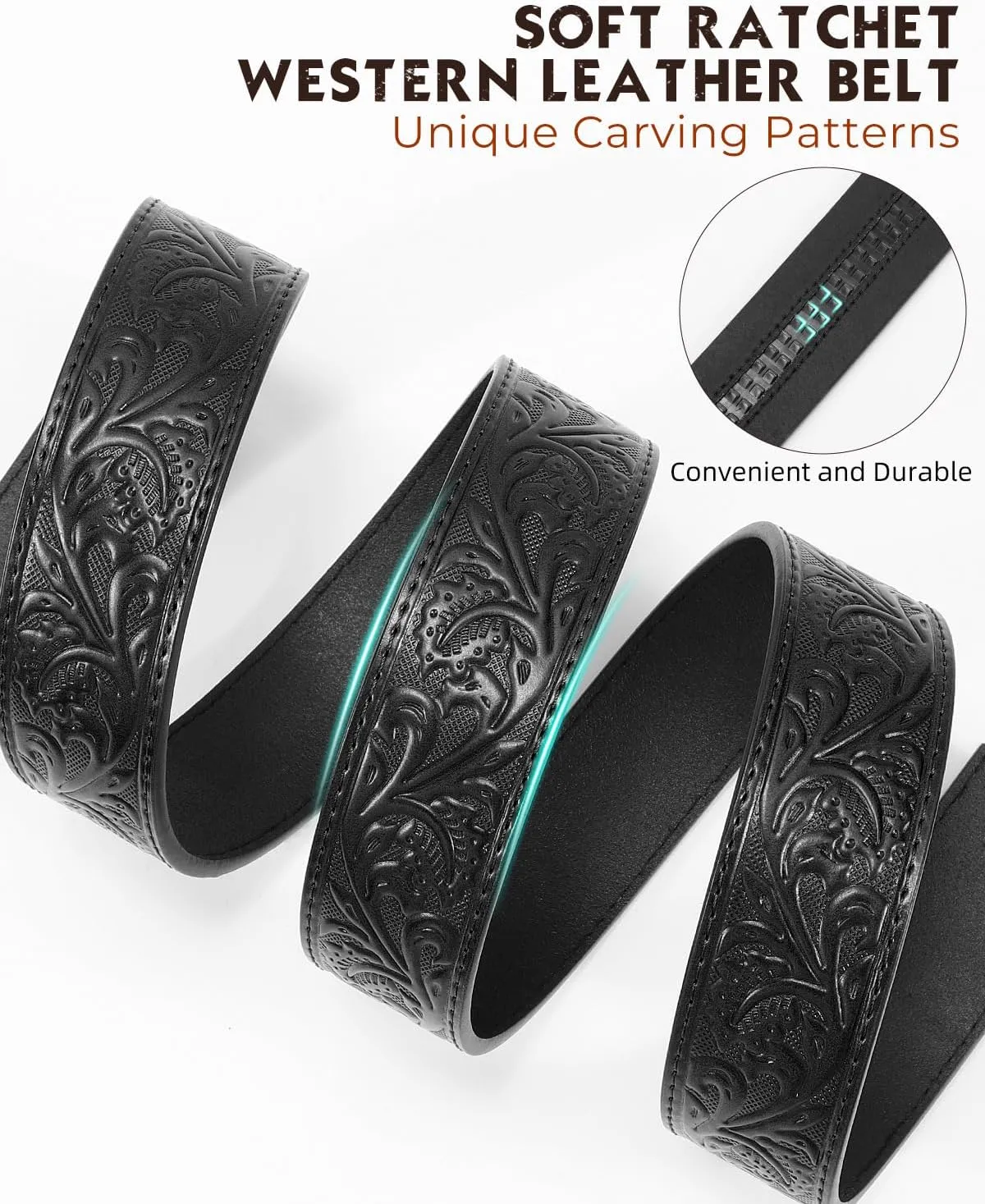 Mens Ratchet Western Belt Leather Cowboy Belts for Men with Automatic Western Buckle Belt for Jeans Christmas Gifts