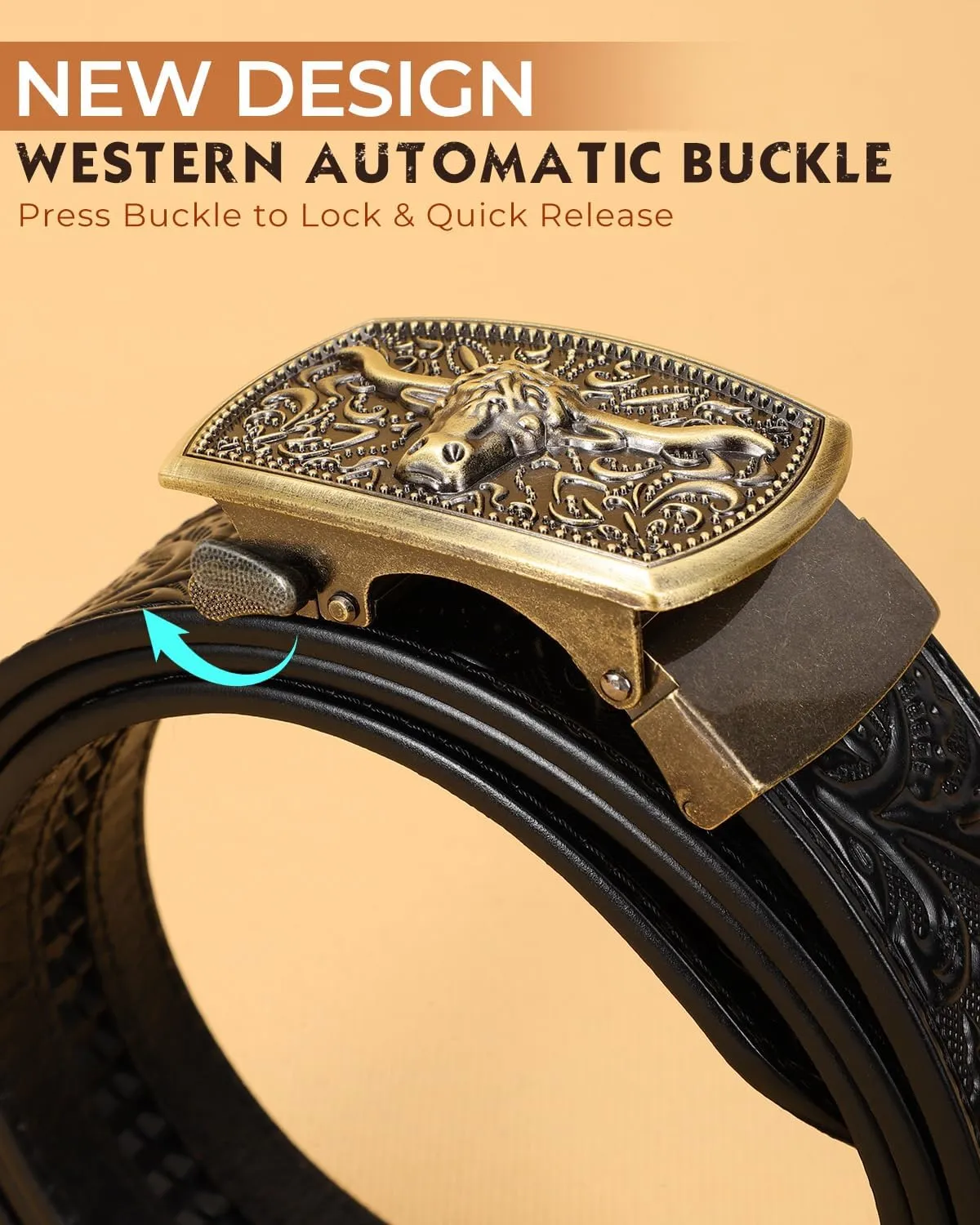 Mens Ratchet Western Belt Leather Cowboy Belts for Men with Automatic Western Buckle Belt for Jeans Christmas Gifts