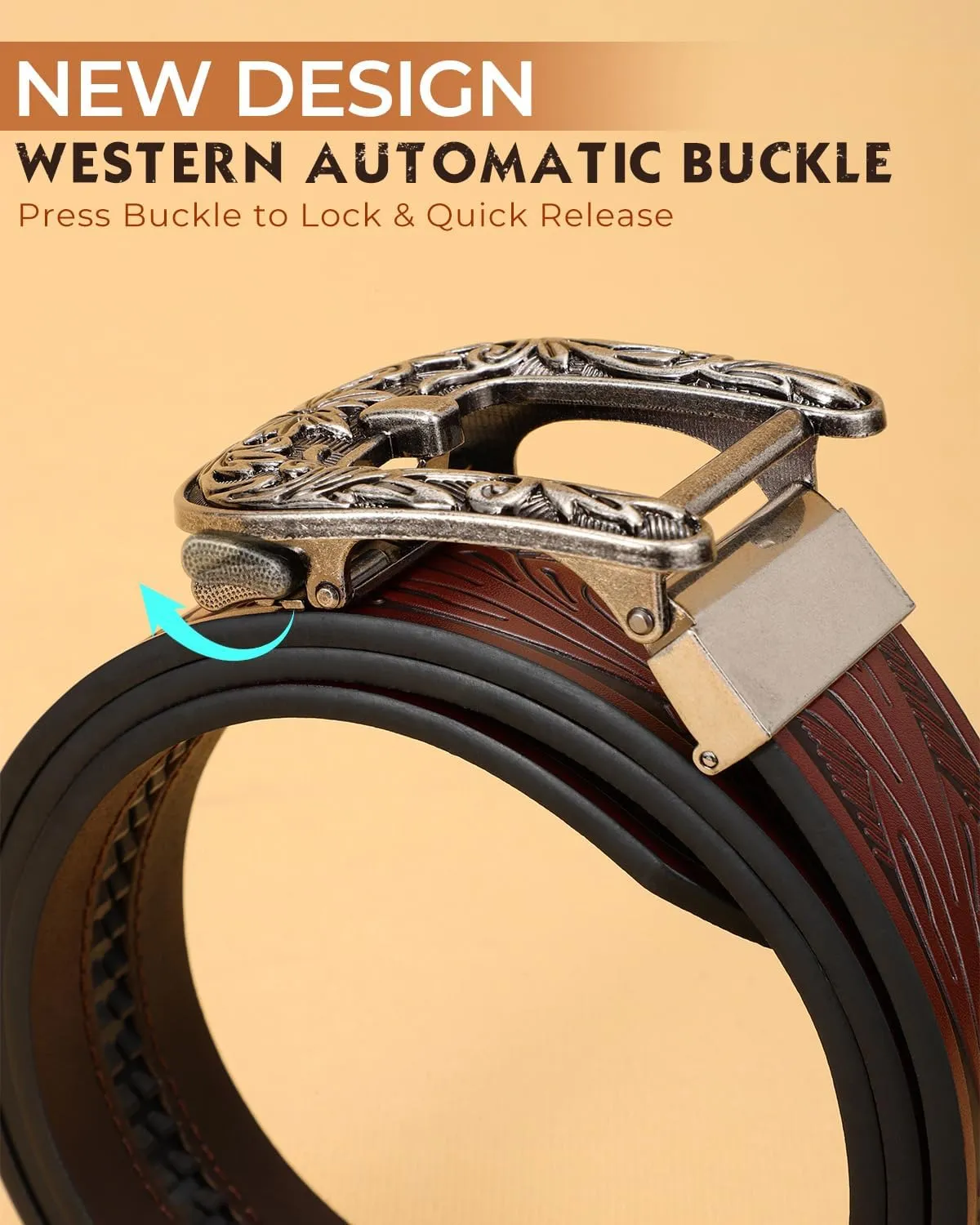 Mens Ratchet Western Belt Leather Cowboy Belts for Men with Automatic Western Buckle Belt for Jeans Christmas Gifts