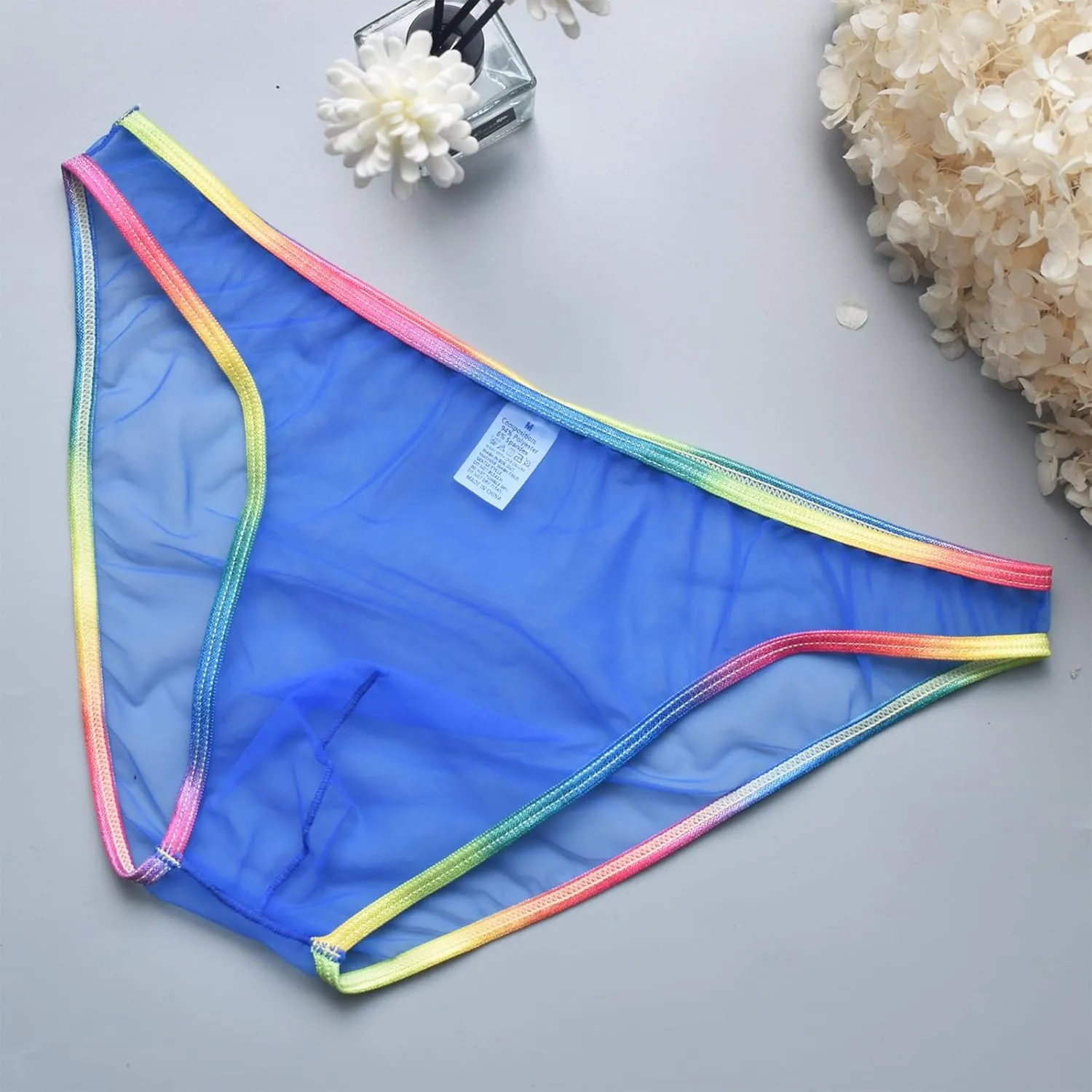 Mens Sexy Briefs Mesh See Through Lingerie Low Rise Underwear U Shaped Pouch Fun Underwear Comfort Breathable Panties