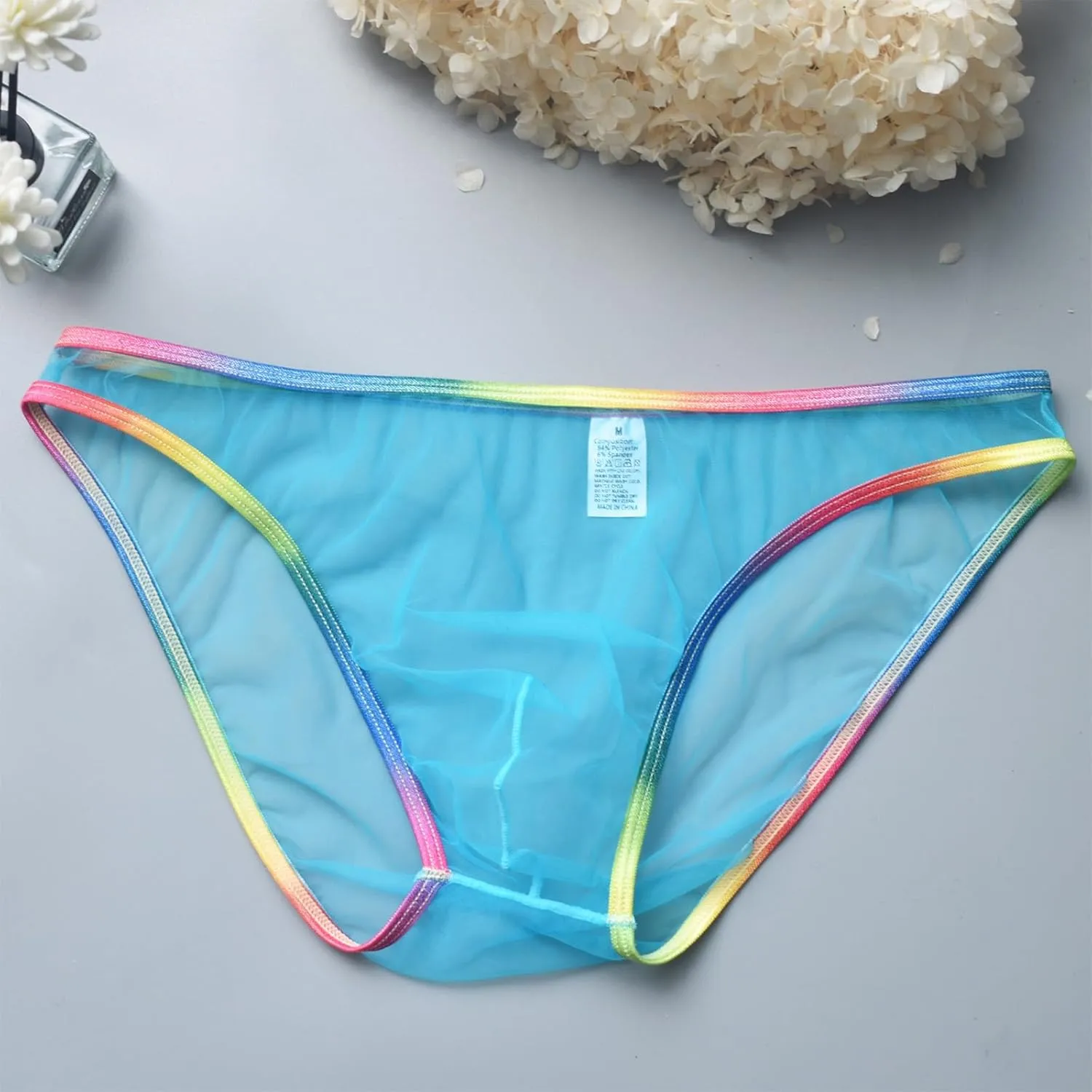 Mens Sexy Briefs Mesh See Through Lingerie Low Rise Underwear U Shaped Pouch Fun Underwear Comfort Breathable Panties