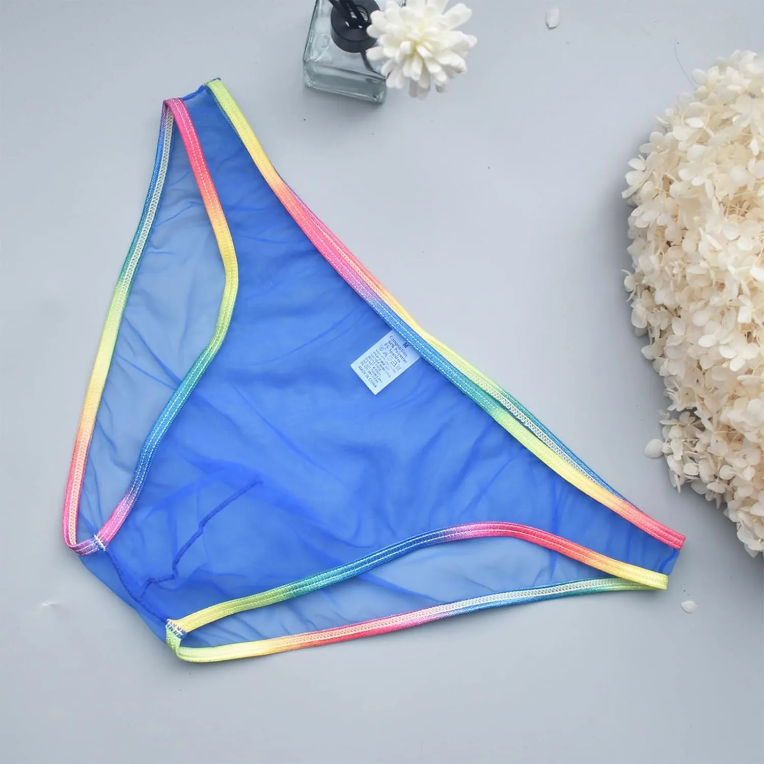 Mens Sexy Briefs Mesh See Through Lingerie Low Rise Underwear U Shaped Pouch Fun Underwear Comfort Breathable Panties