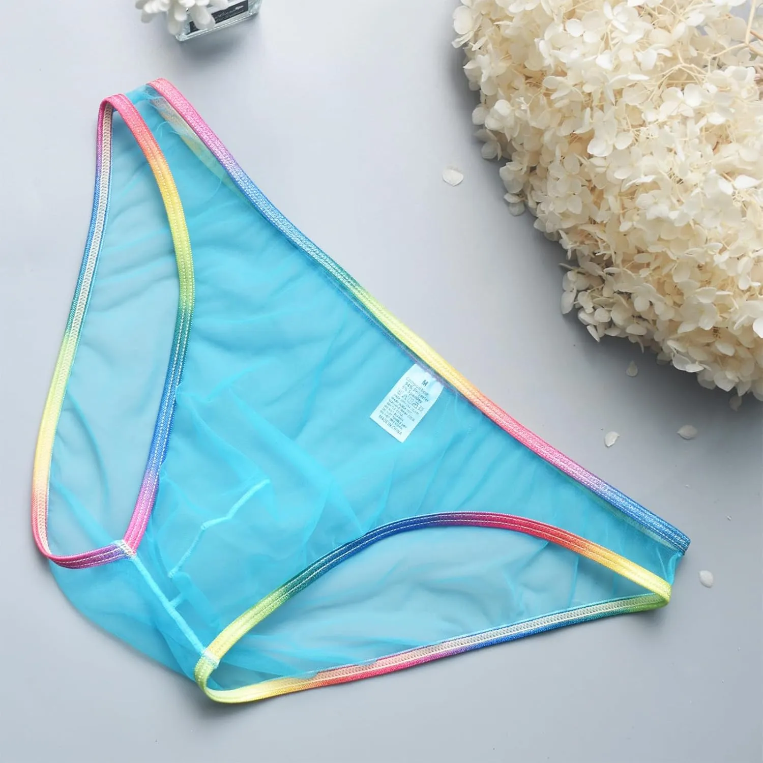 Mens Sexy Briefs Mesh See Through Lingerie Low Rise Underwear U Shaped Pouch Fun Underwear Comfort Breathable Panties
