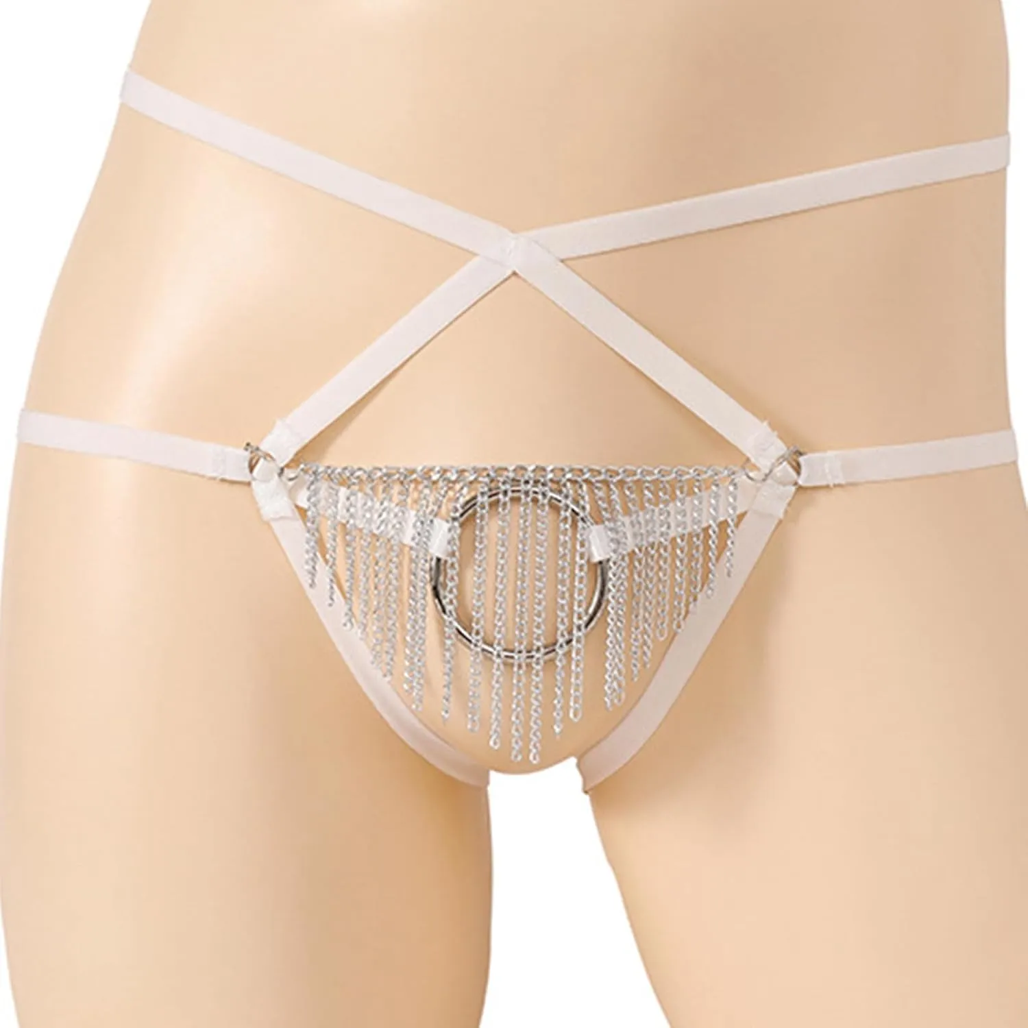Men's Sexy Open Front Thong Underwear, O-Ring Linked Thong G-String Lingerie