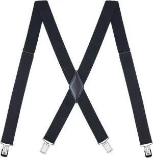 Mens Suspenders X Back Adjustable 1.4'' Wide with Heavy Duty Clips