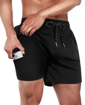 Mens Swim Trunks with Compression Lined Short Bathing Suits for Men 5 Inch Inseam Liner Men's Swimming Trunk