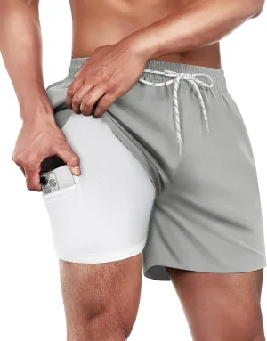 Mens Swim Trunks with Compression Lined Short Bathing Suits for Men 5 Inch Inseam Liner Men's Swimming Trunk