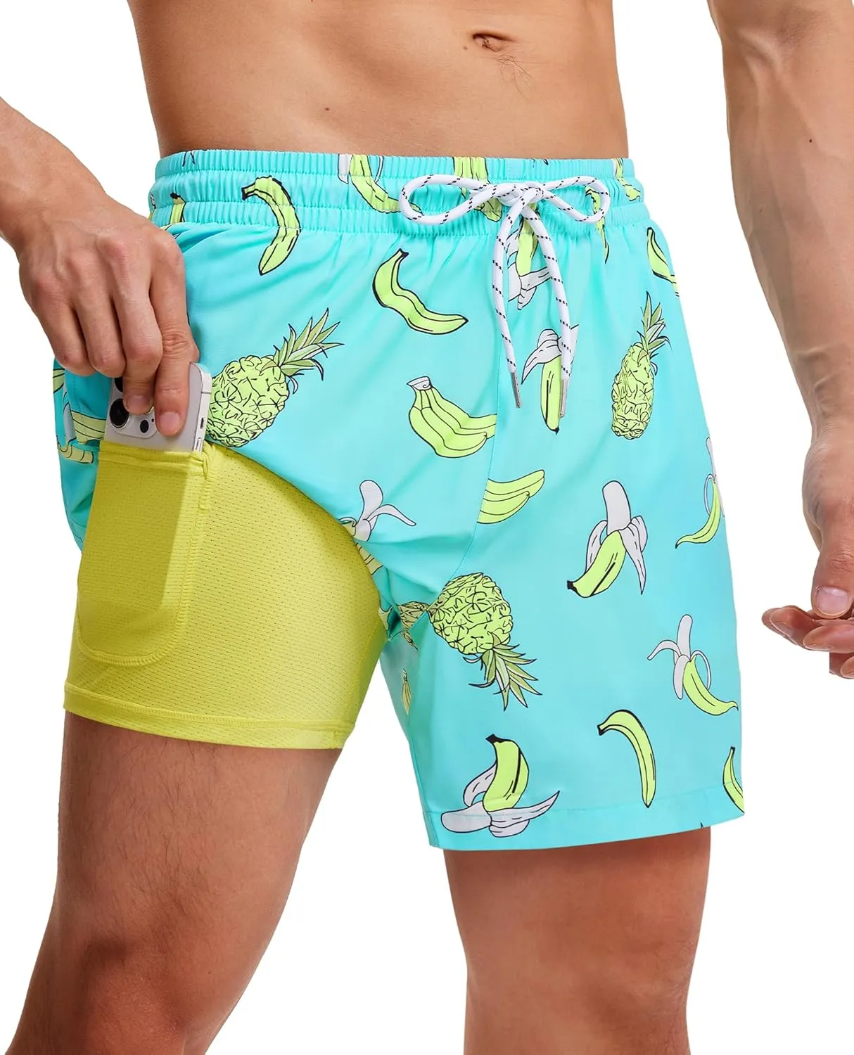 Mens Swim Trunks with Compression Lined Short Bathing Suits for Men 5 Inch Inseam Liner Men's Swimming Trunk