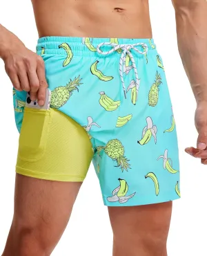 Mens Swim Trunks with Compression Lined Short Bathing Suits for Men 5 Inch Inseam Liner Men's Swimming Trunk