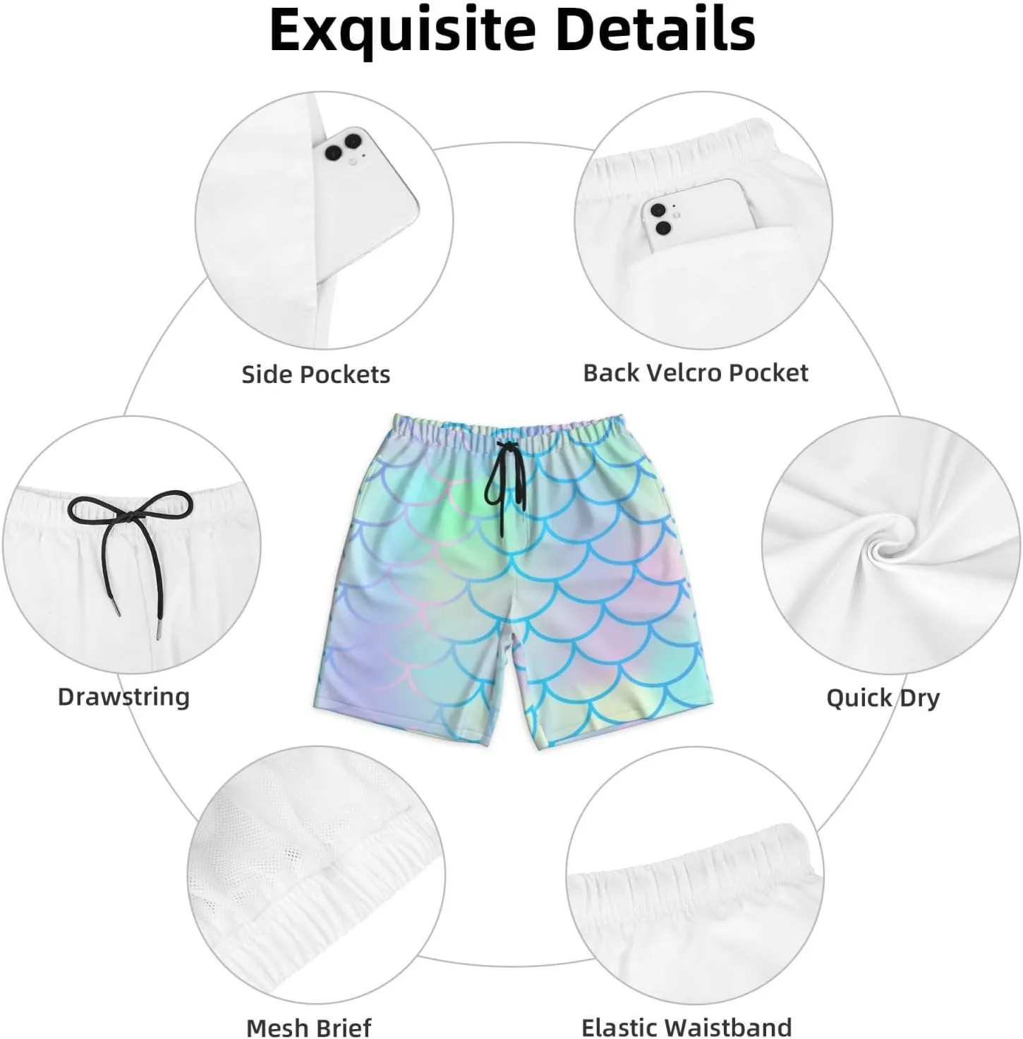 Mens Swim Trunks with Mesh Lining,Quick Dry Swimsuit Board Shorts Beach Pants Swimwear Bathing Suits