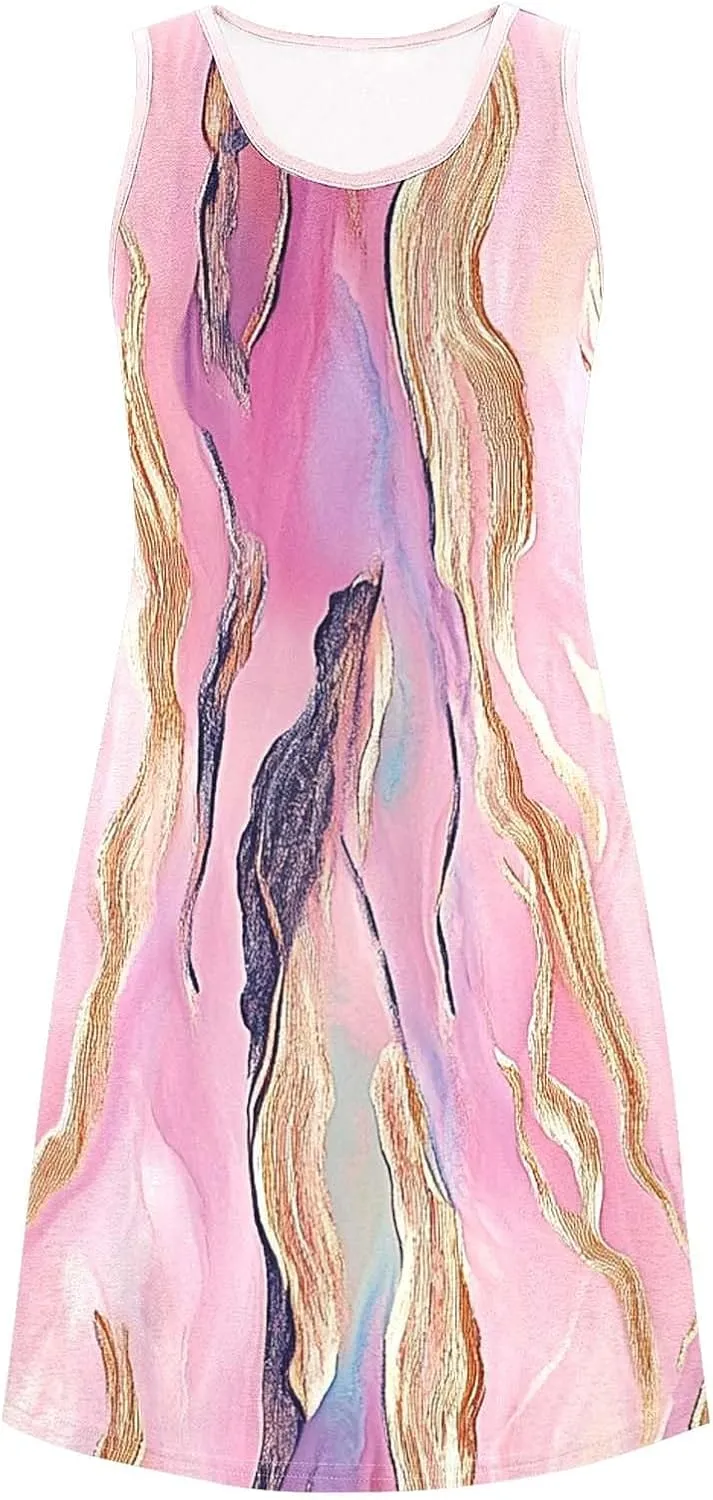 Midi Dresses for Women Summer Boho Floral Print Sleeveless Tank Dresses A-Line Casual Sundress Beach Cover Ups