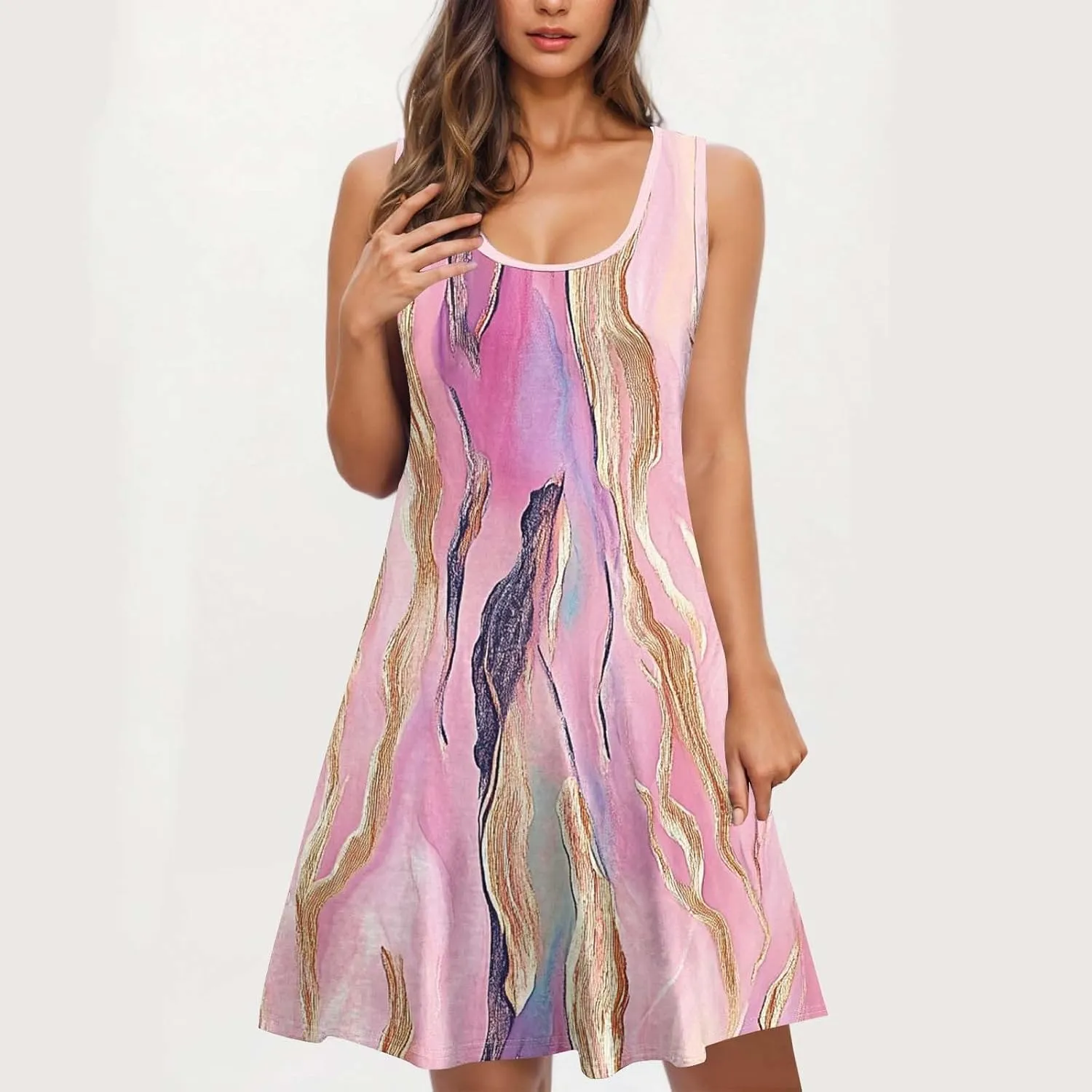 Midi Dresses for Women Summer Boho Floral Print Sleeveless Tank Dresses A-Line Casual Sundress Beach Cover Ups