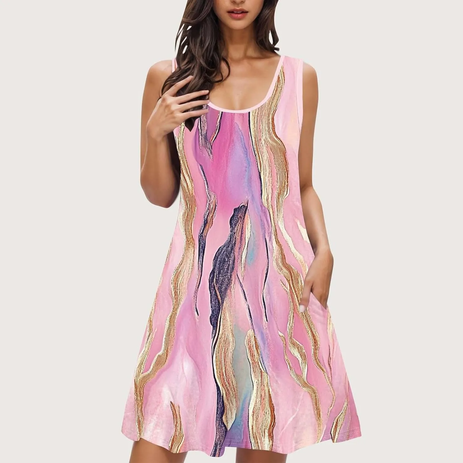 Midi Dresses for Women Summer Boho Floral Print Sleeveless Tank Dresses A-Line Casual Sundress Beach Cover Ups