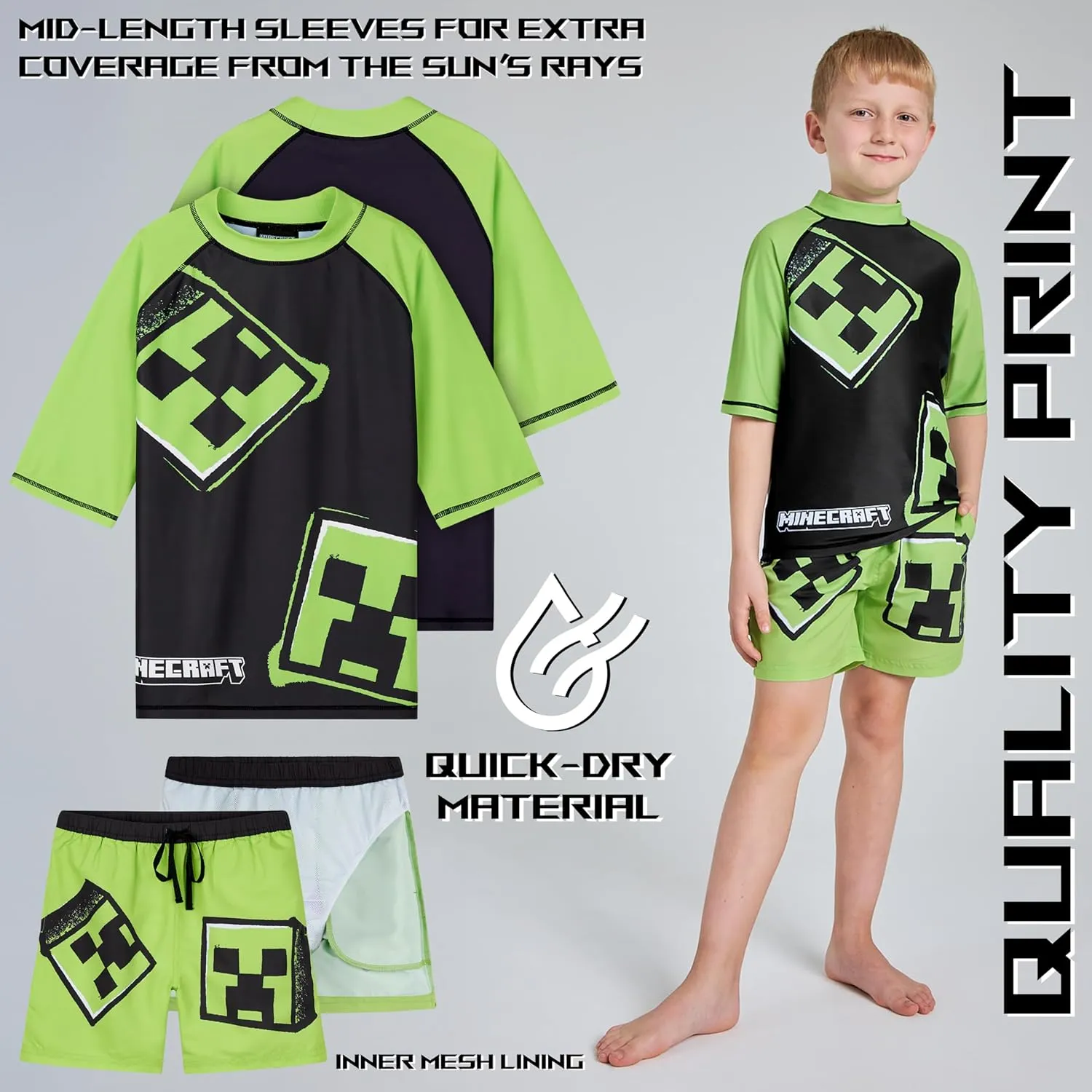 Minecraft Boys 2 Piece Swim Set, Swimming Top and Boys Swim Trunks