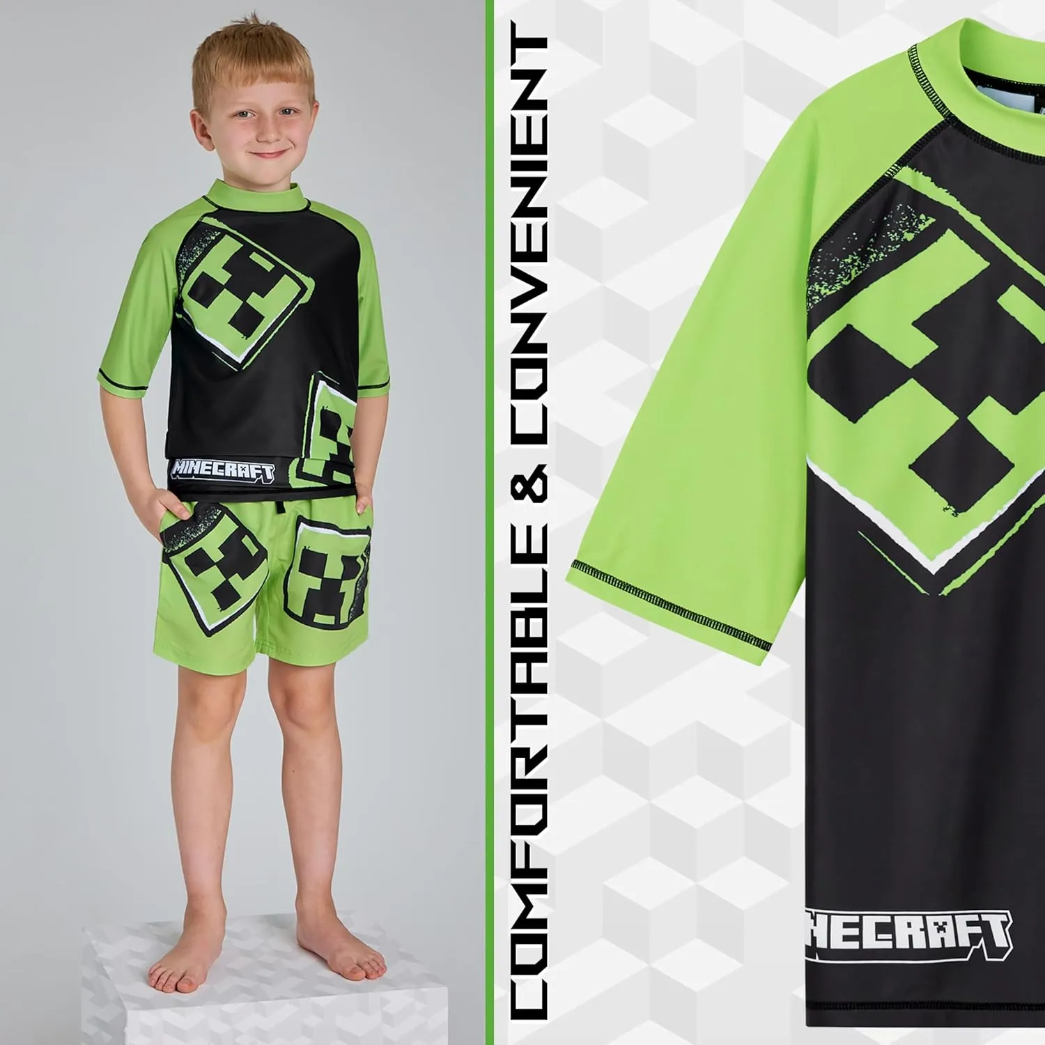 Minecraft Boys 2 Piece Swim Set, Swimming Top and Boys Swim Trunks
