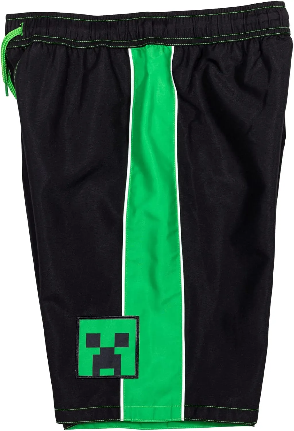 Minecraft Zombie Creeper Alex Steve Rash Guard and Swim Trunks Outfit Set Little Kid to Big Kid