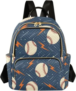 Mini Backpack for Women Dynamic Baseballs with Lightning Bolts Pattern Small Purse Daypacks Stylish Bags Lightweight Travel Backpacks for College Shopping Work Dating
