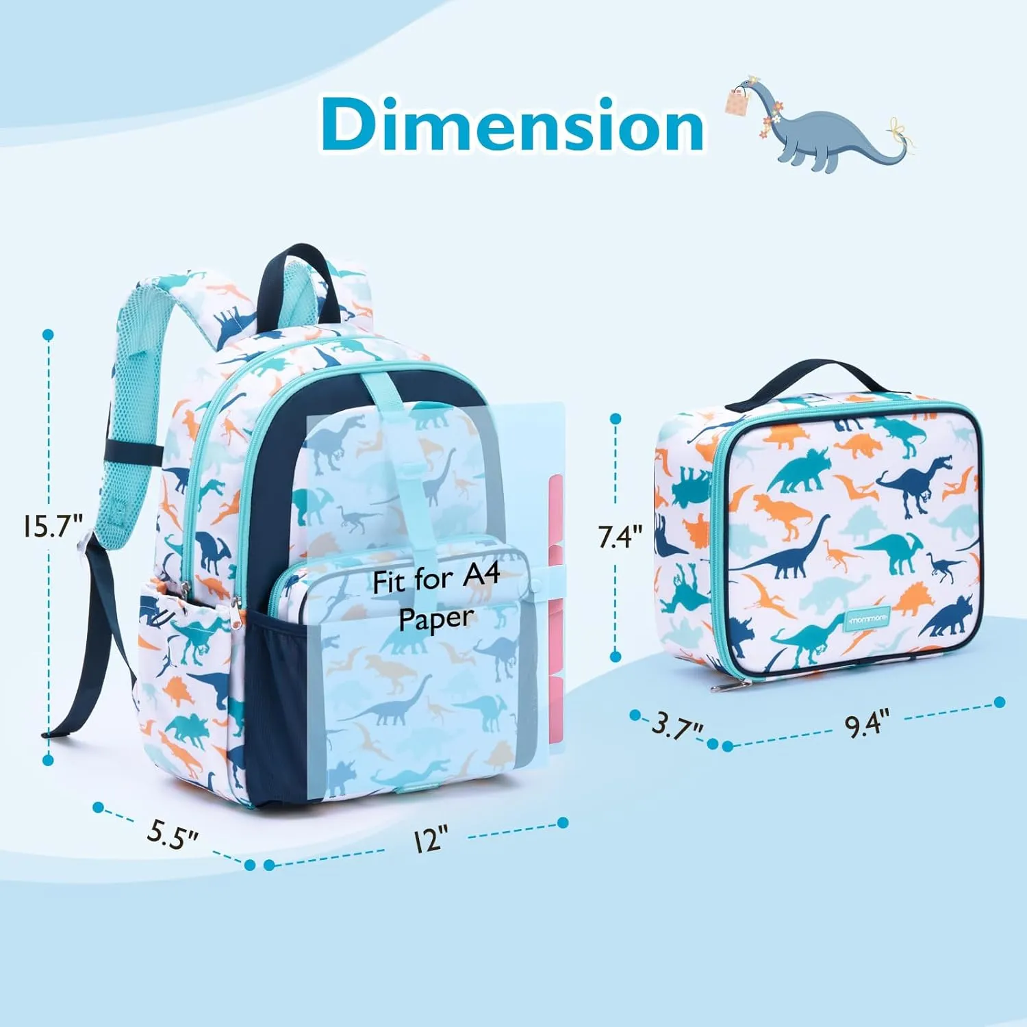mommore Kids Backpack for Boys Girls Preschool Kindergarten Backpacks Lightweight Elementary School Bookbag with Lunch Box