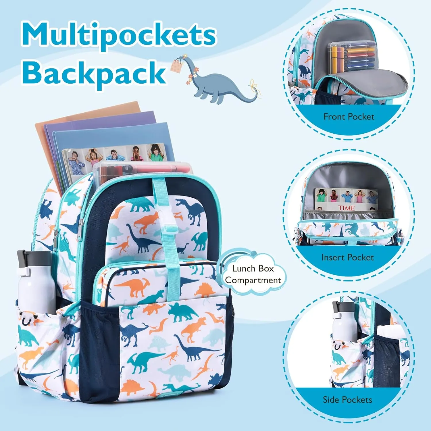 mommore Kids Backpack for Boys Girls Preschool Kindergarten Backpacks Lightweight Elementary School Bookbag with Lunch Box