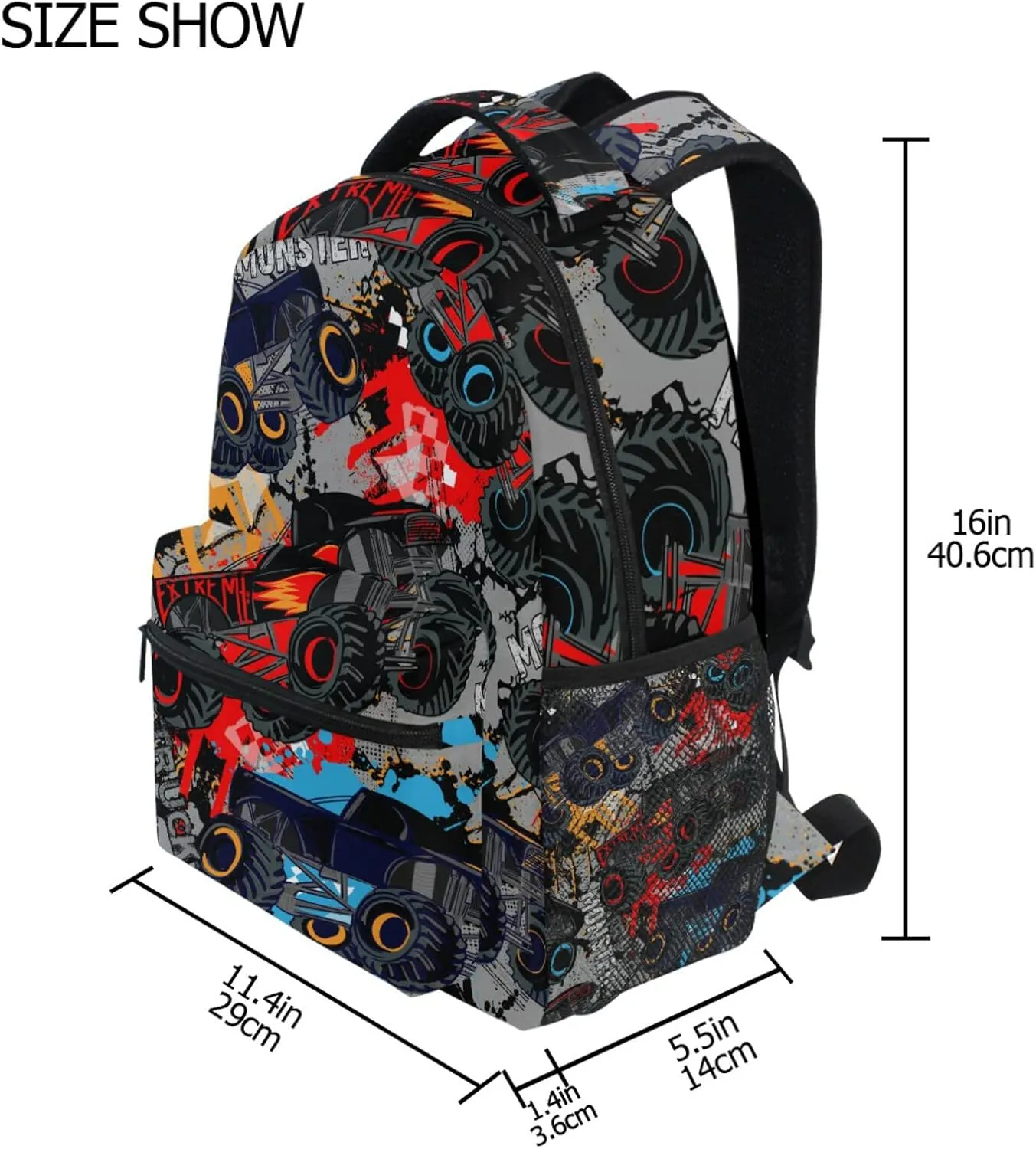 Monster Truck Car Boys Girls Kids School Backpacks Bookbag, Elementary School Bag Travel Backpack Daypack