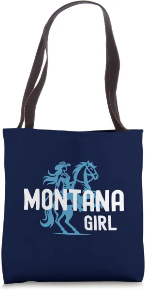 Montana Girl Cowgirl Horse Sky Blue Tote Bag