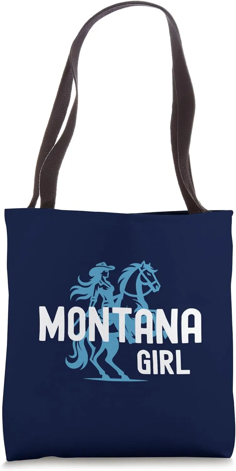 Montana Girl Cowgirl Horse Sky Blue Tote Bag