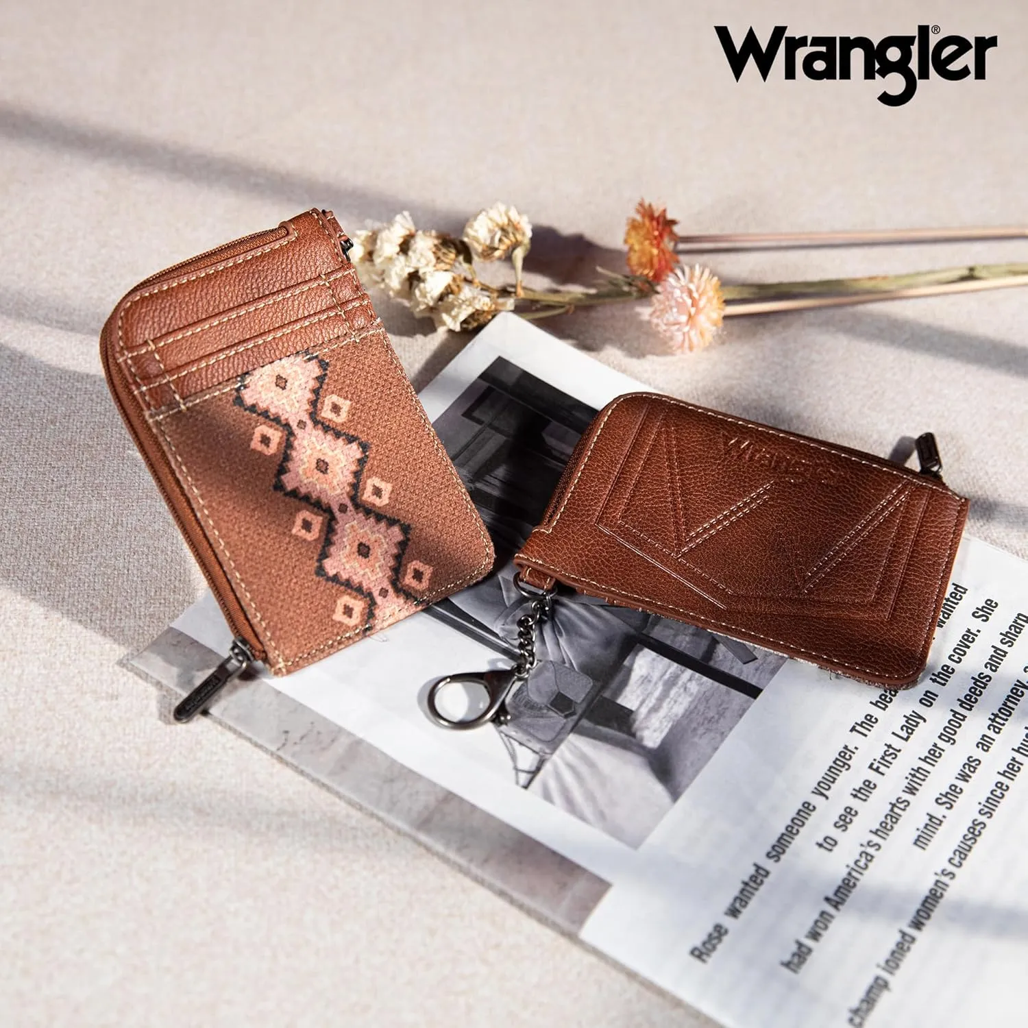 Montana West Wrangler Aztec Card Wallet for Women Western Credit Card Holder with Zipper Pocket XZY-WG2203-W005DBR