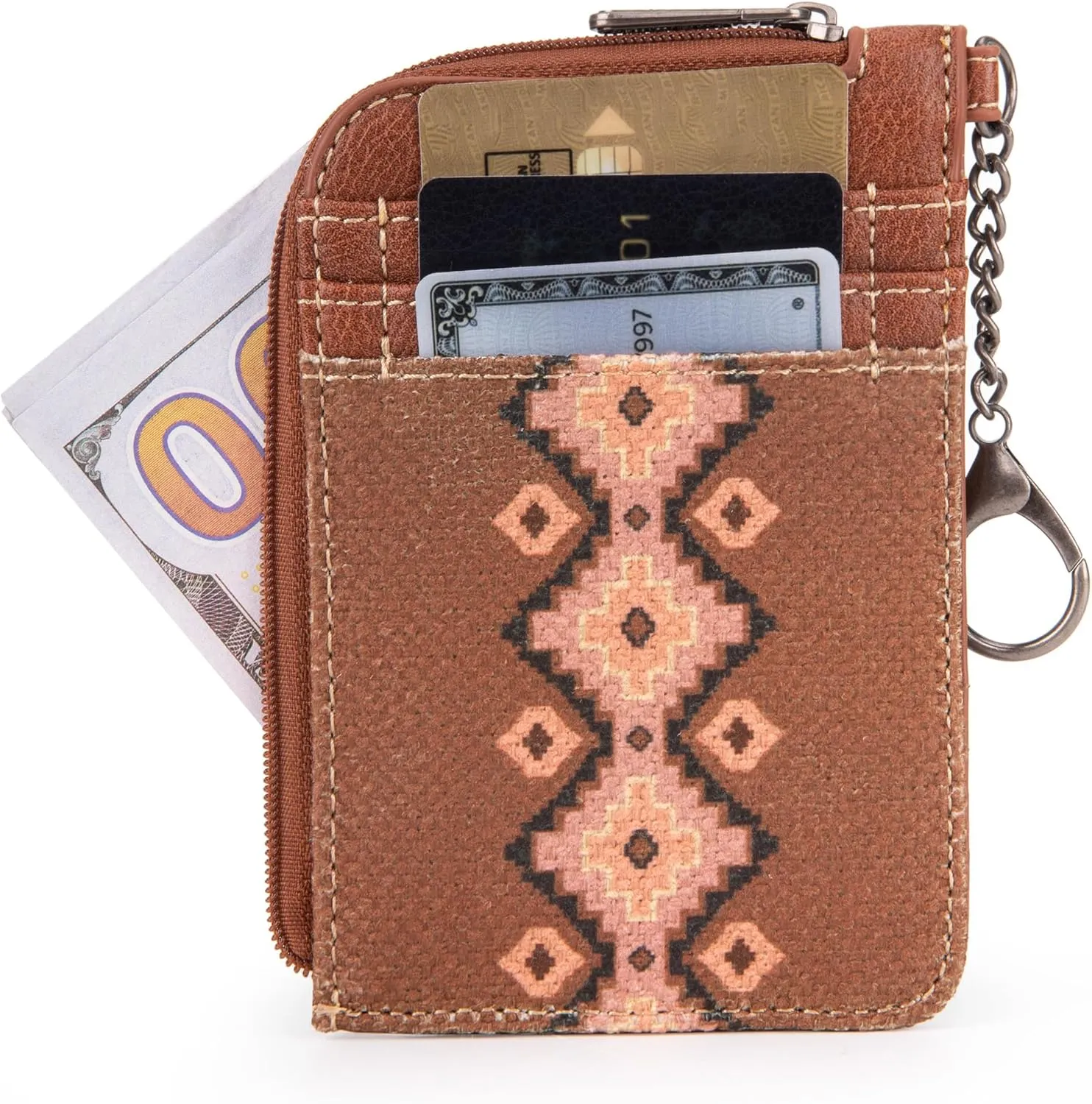 Montana West Wrangler Aztec Card Wallet for Women Western Credit Card Holder with Zipper Pocket XZY-WG2203-W005DBR