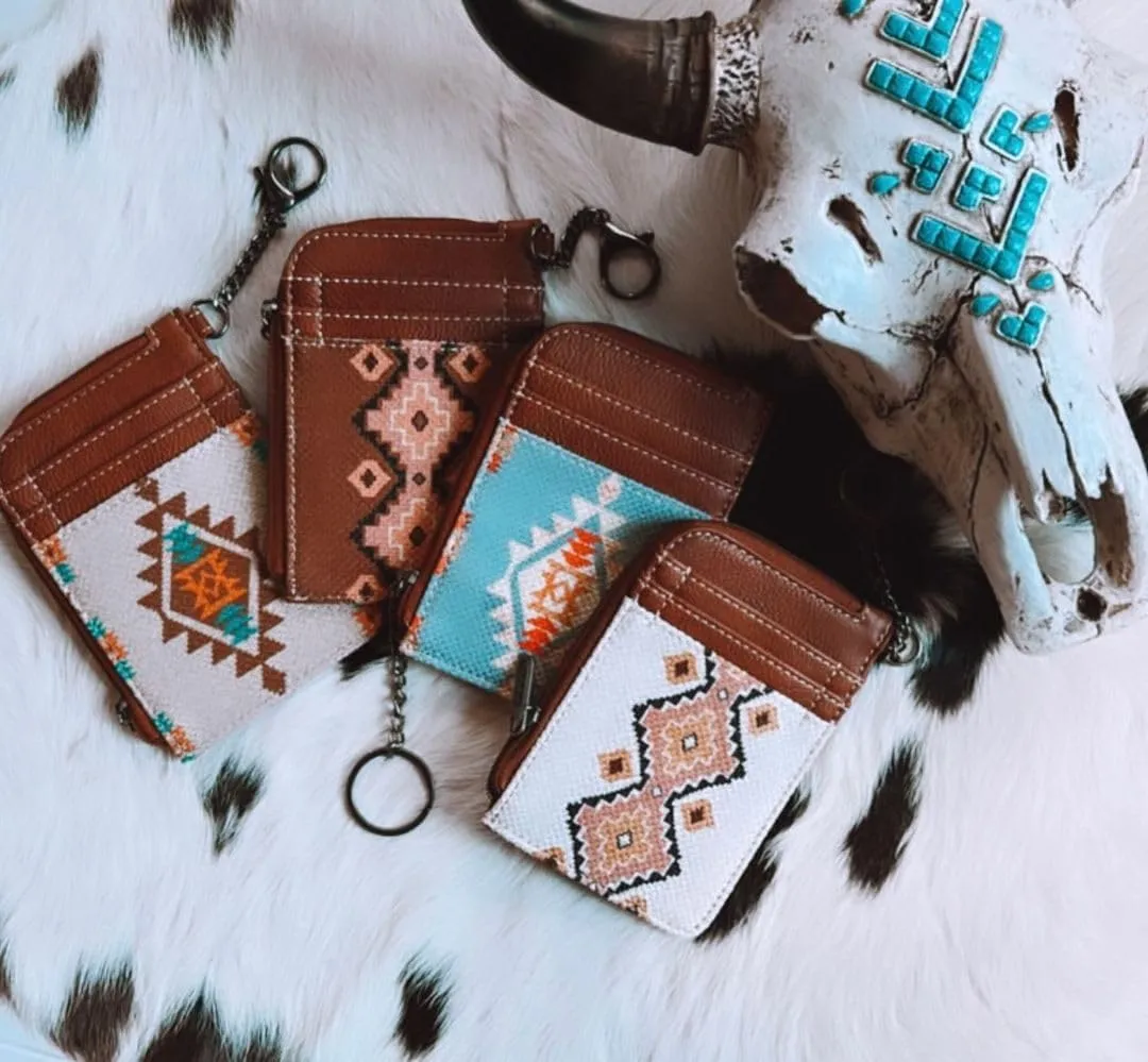 Montana West Wrangler Card Wallet for Women Boho Aztec Credit Card Holder with Zipper Pocket
