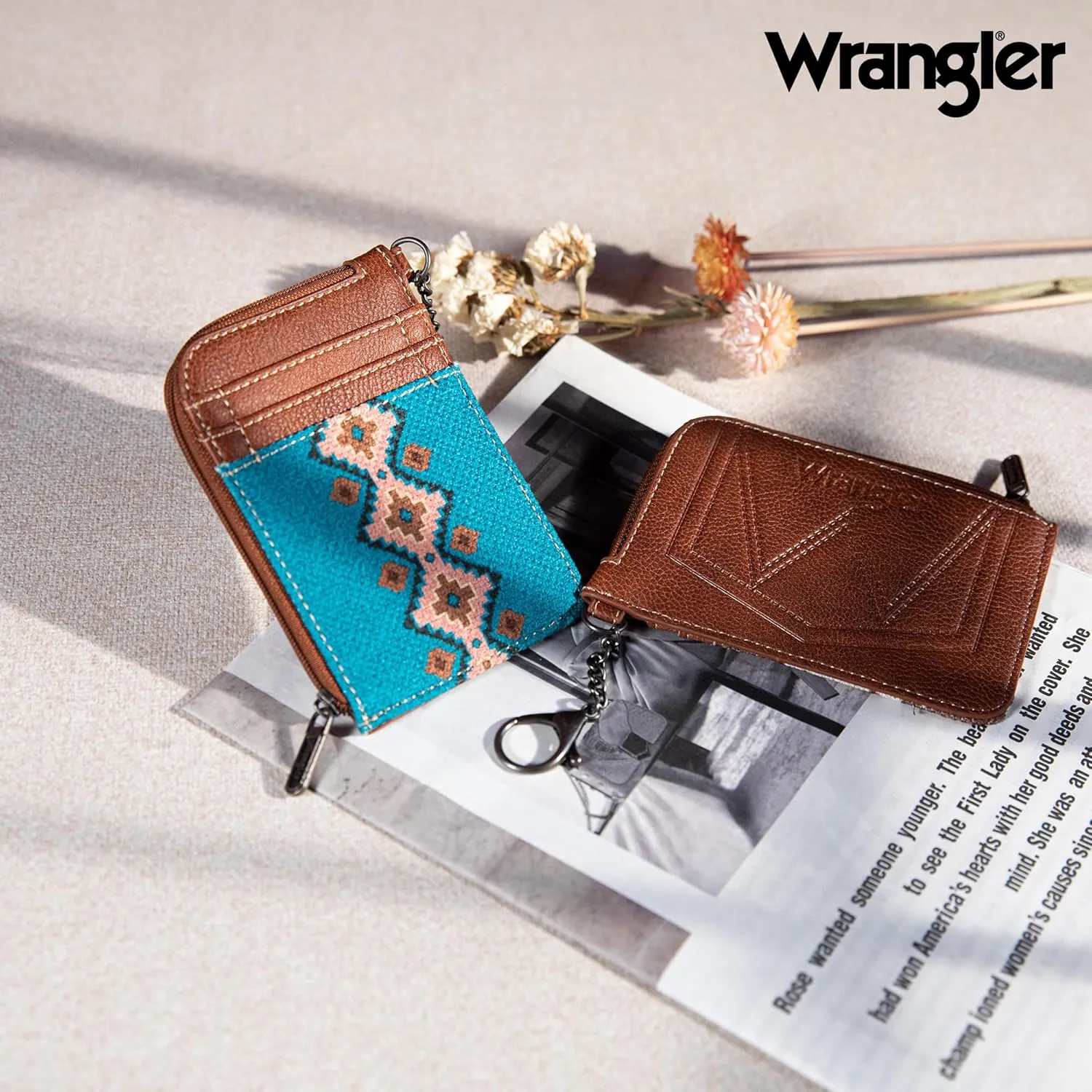 Montana West Wrangler Card Wallet for Women Boho Aztec Credit Card Holder with Zipper Pocket