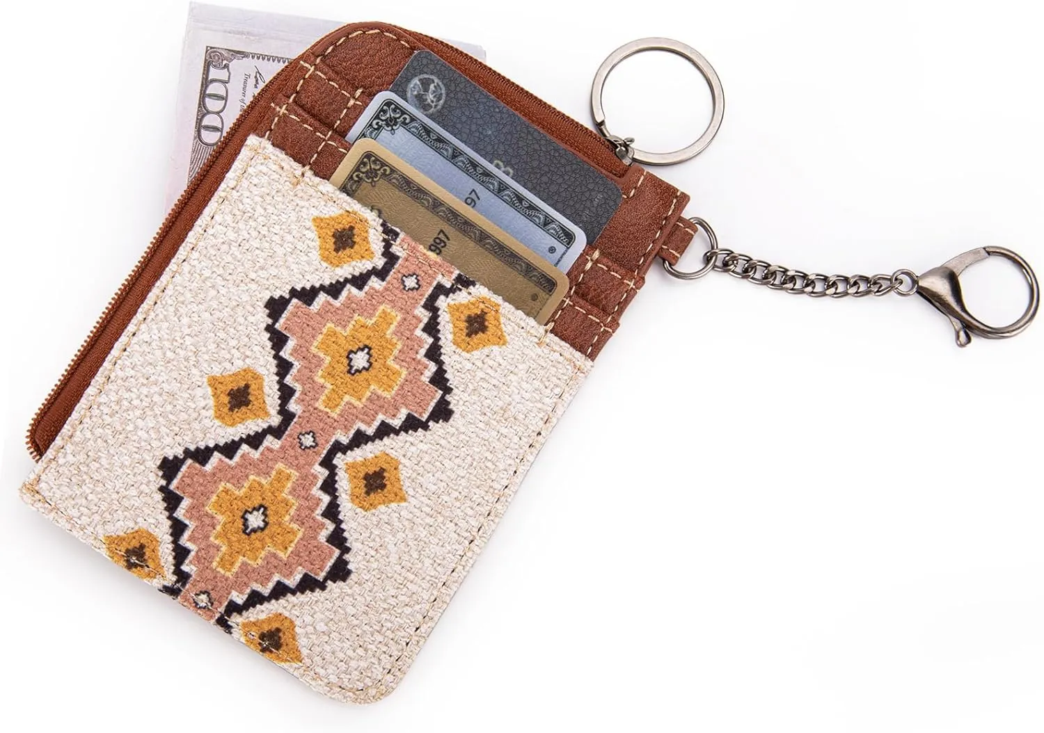 Montana West Wrangler Card Wallet for Women Boho Aztec Credit Card Holder with Zipper Pocket