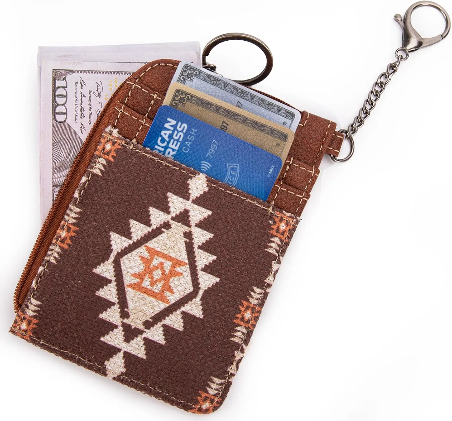 Montana West Wrangler Card Wallet for Women Boho Aztec Credit Card Holder with Zipper Pocket