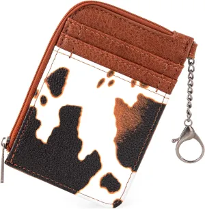 Montana West Wrangler Cow Print Credit Card Holder Cute Keychain Wallet with A Zipper Pocket