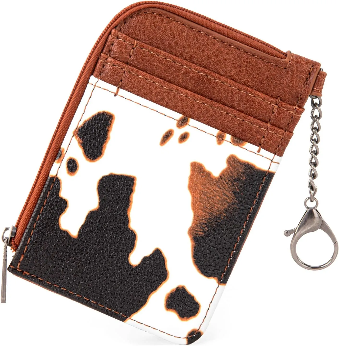Montana West Wrangler Cow Print Credit Card Holder Cute Keychain Wallet with A Zipper Pocket