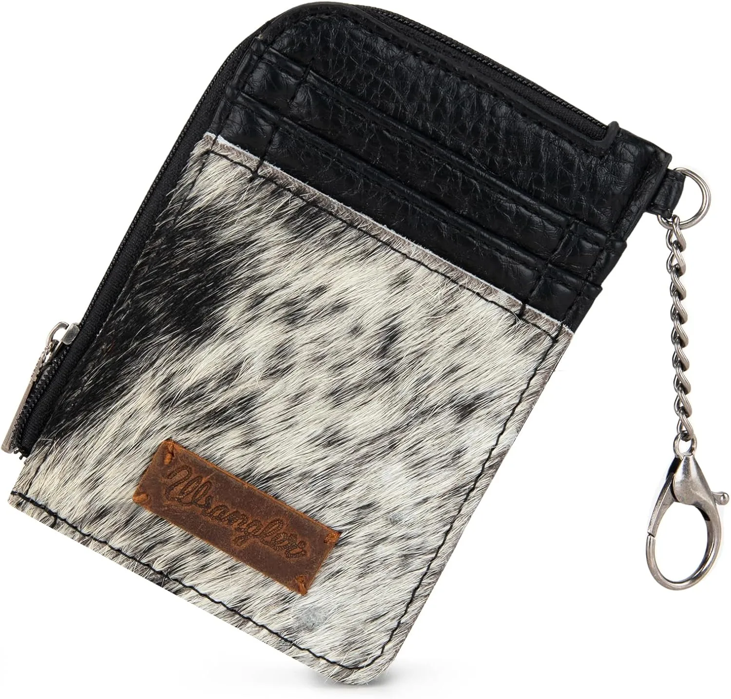Montana West Wrangler Horsehair Card Wallet for Women Cowhide Credit Card Holder Rustic Animal Print Wallet with Keychain WG66-W005BK