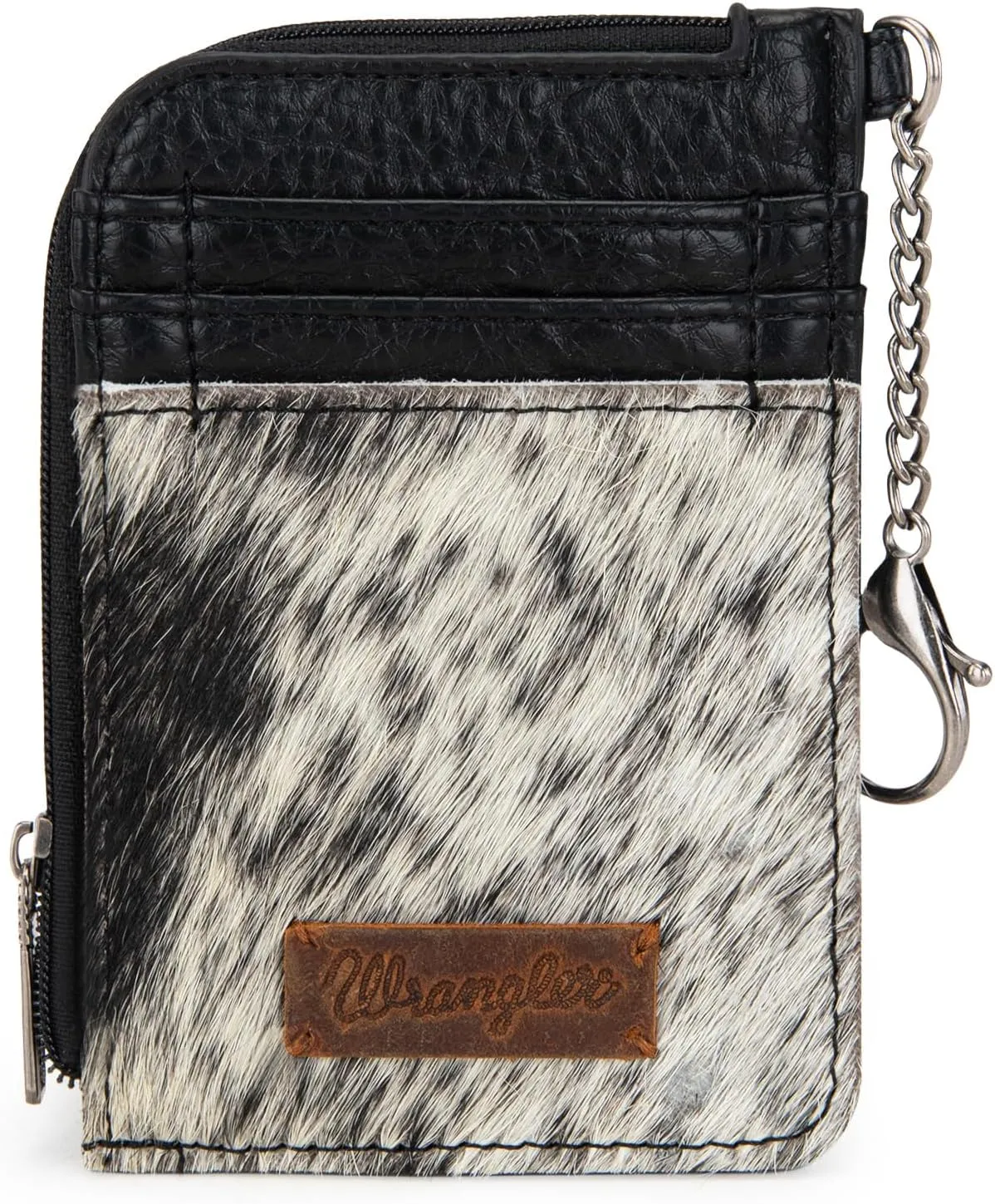 Montana West Wrangler Horsehair Card Wallet for Women Cowhide Credit Card Holder Rustic Animal Print Wallet with Keychain WG66-W005BK