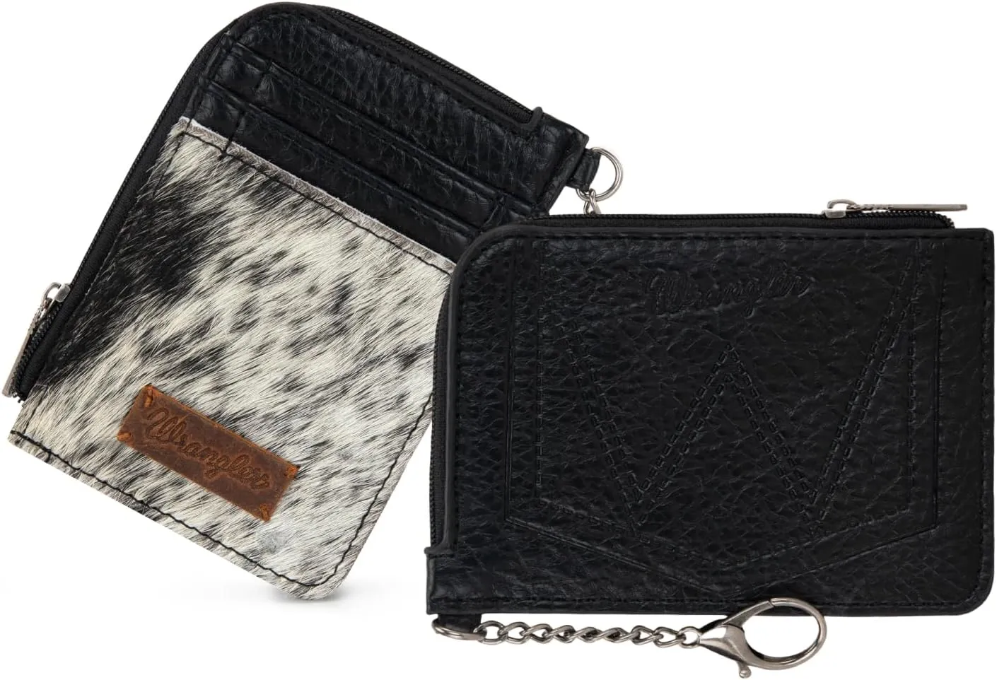 Montana West Wrangler Horsehair Card Wallet for Women Cowhide Credit Card Holder Rustic Animal Print Wallet with Keychain WG66-W005BK