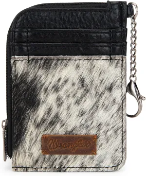 Montana West Wrangler Horsehair Card Wallet for Women Cowhide Credit Card Holder Rustic Animal Print Wallet with Keychain WG66-W005BK