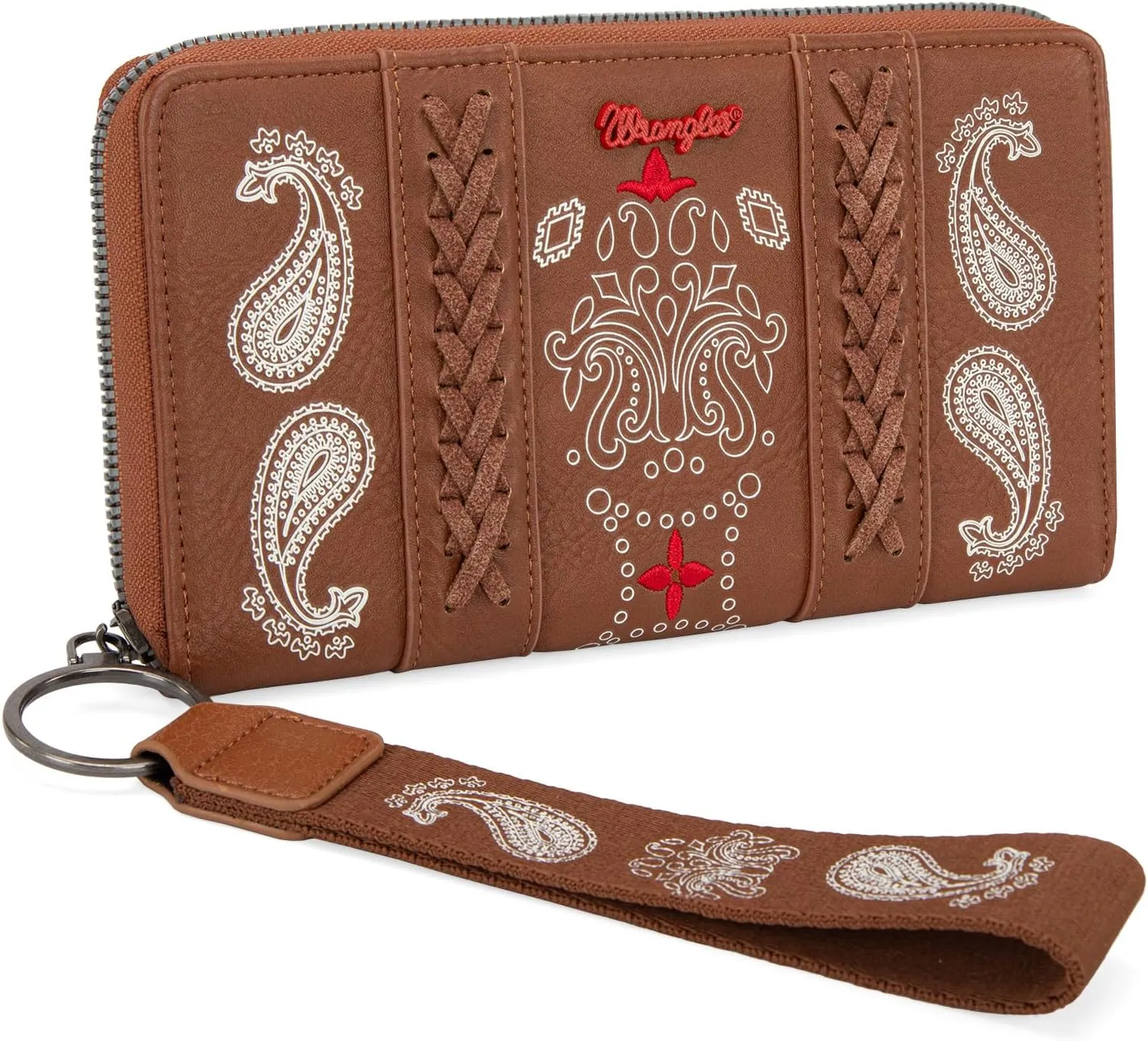 Montana West  Wrangler Wristlet Wallet for Women, RFID Bifold Travel Wallet, Boutique Paisley Designer Women's Wallet, Brown