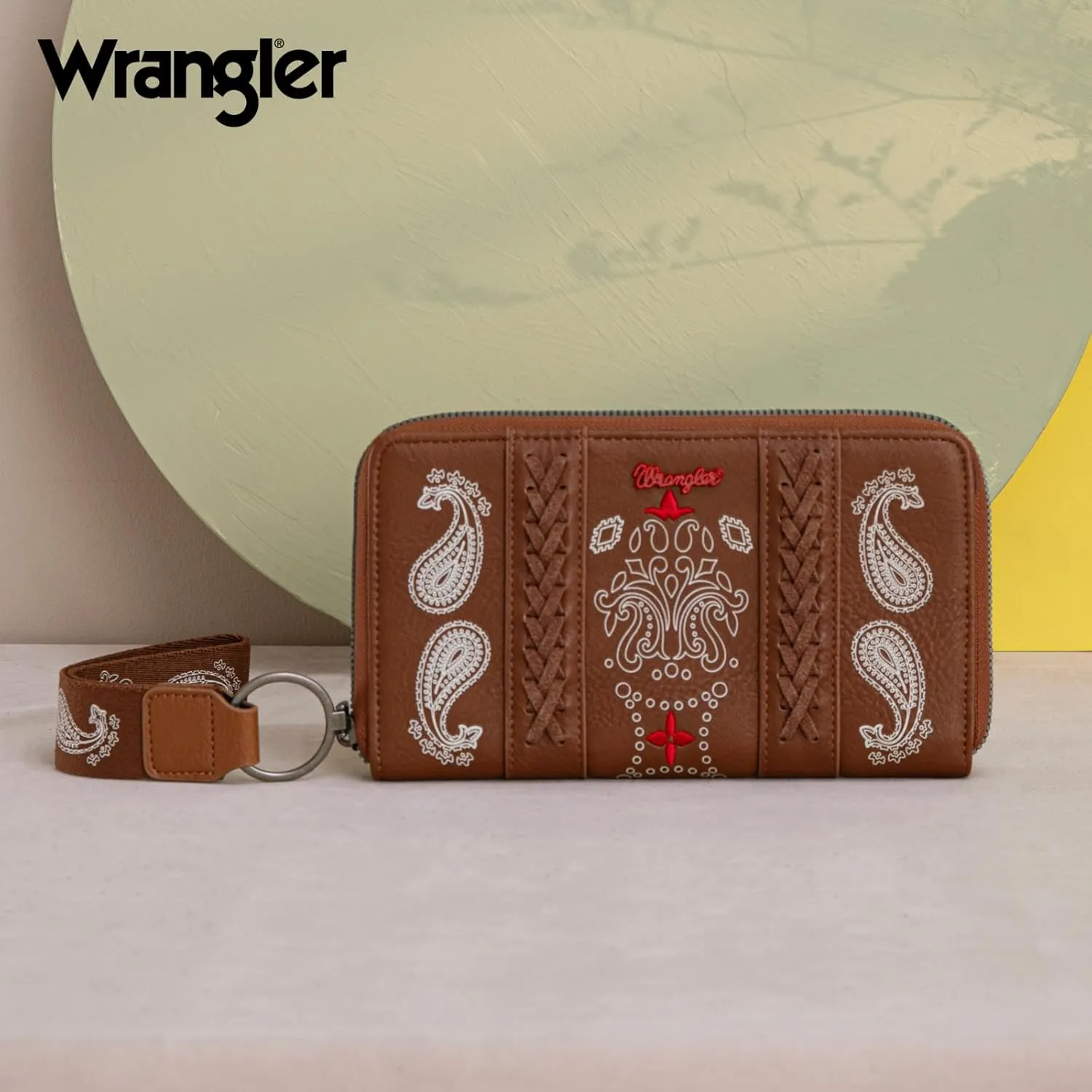 Montana West  Wrangler Wristlet Wallet for Women, RFID Bifold Travel Wallet, Boutique Paisley Designer Women's Wallet, Brown