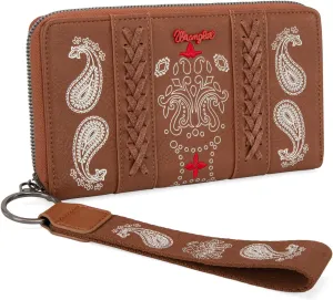 Montana West  Wrangler Wristlet Wallet for Women, RFID Bifold Travel Wallet, Boutique Paisley Designer Women's Wallet, Brown